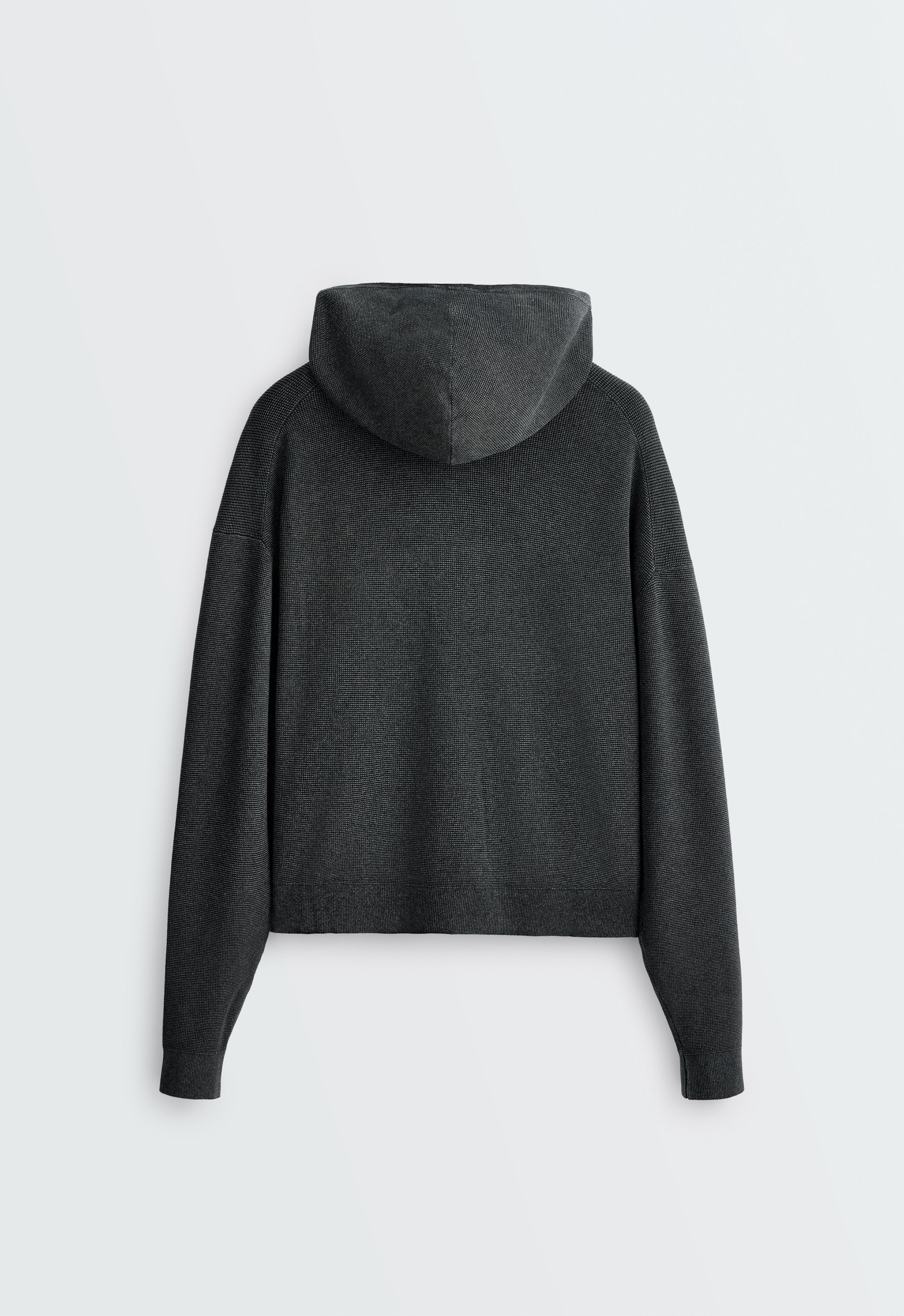 Hooded waffle knit jacket — DARK ANTHRACITE