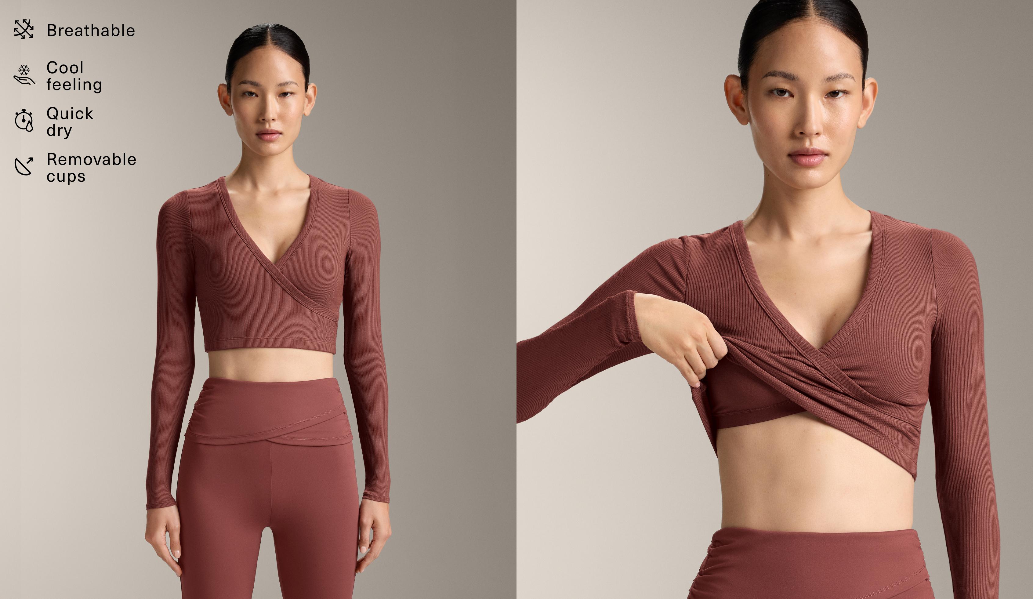 Rib modal blend long sleeve crossover tank top - Sale