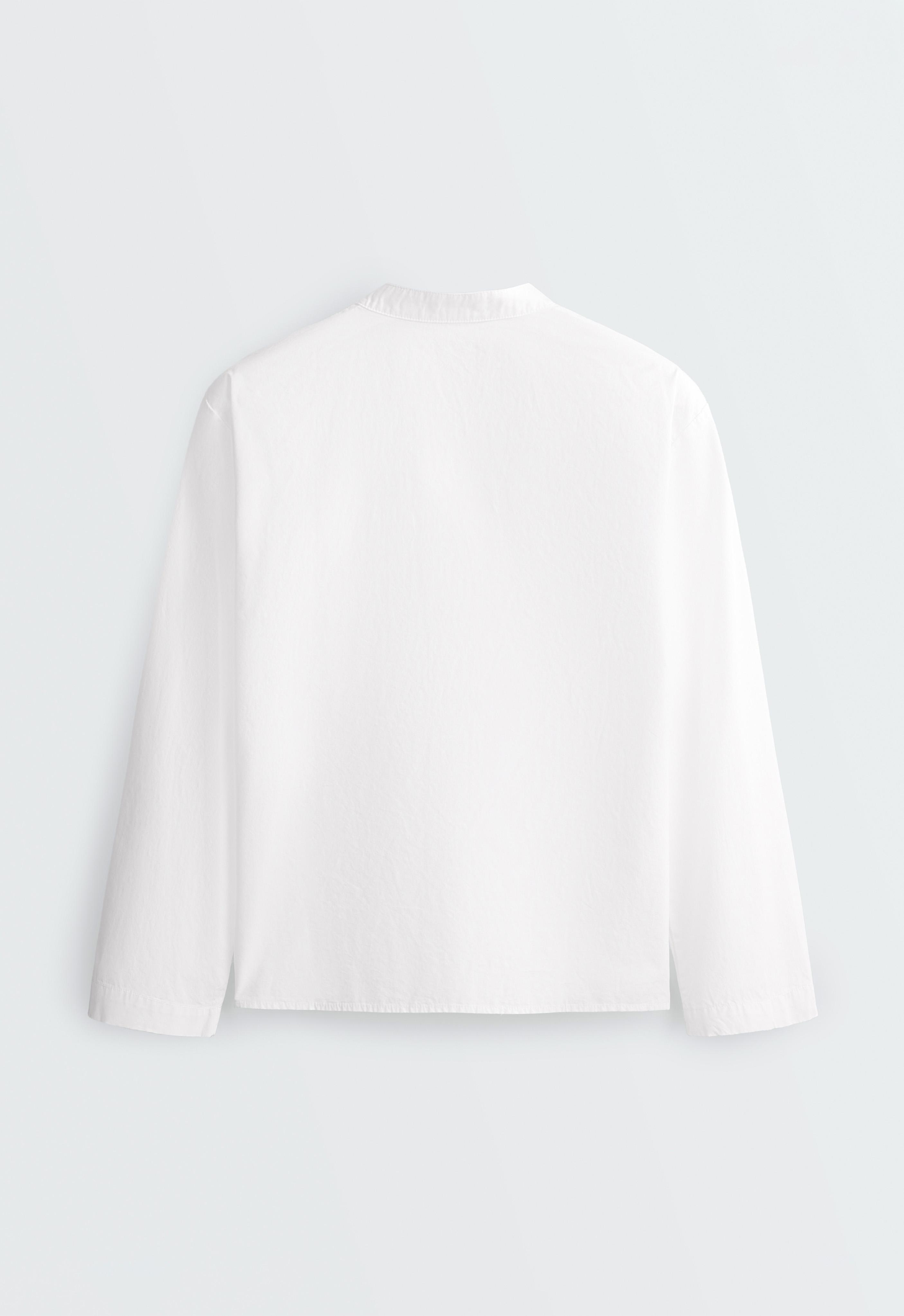 100% cotton stand-up collar shirt — WHITE