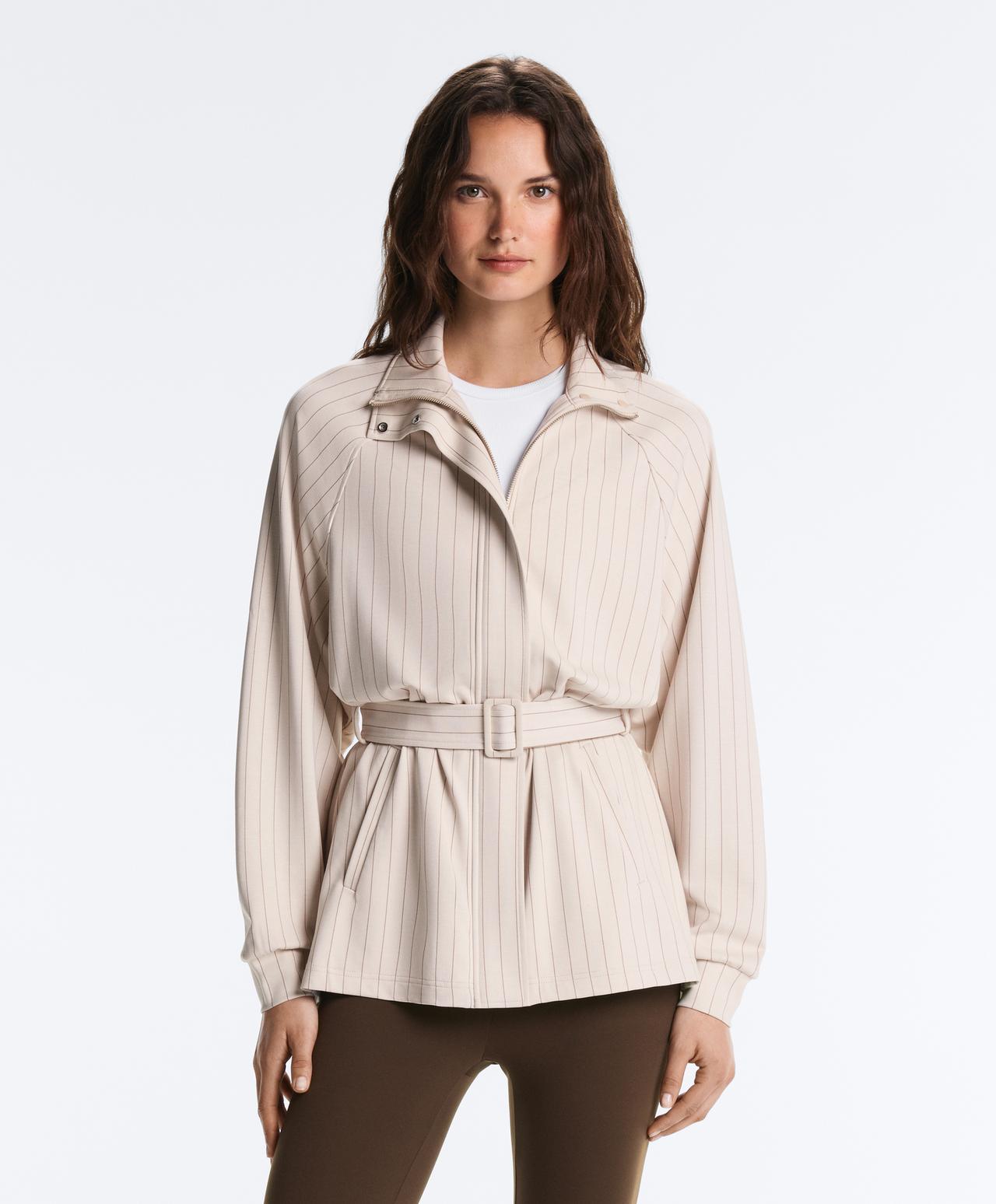 Striped soft-touch belted jacket — SANDY