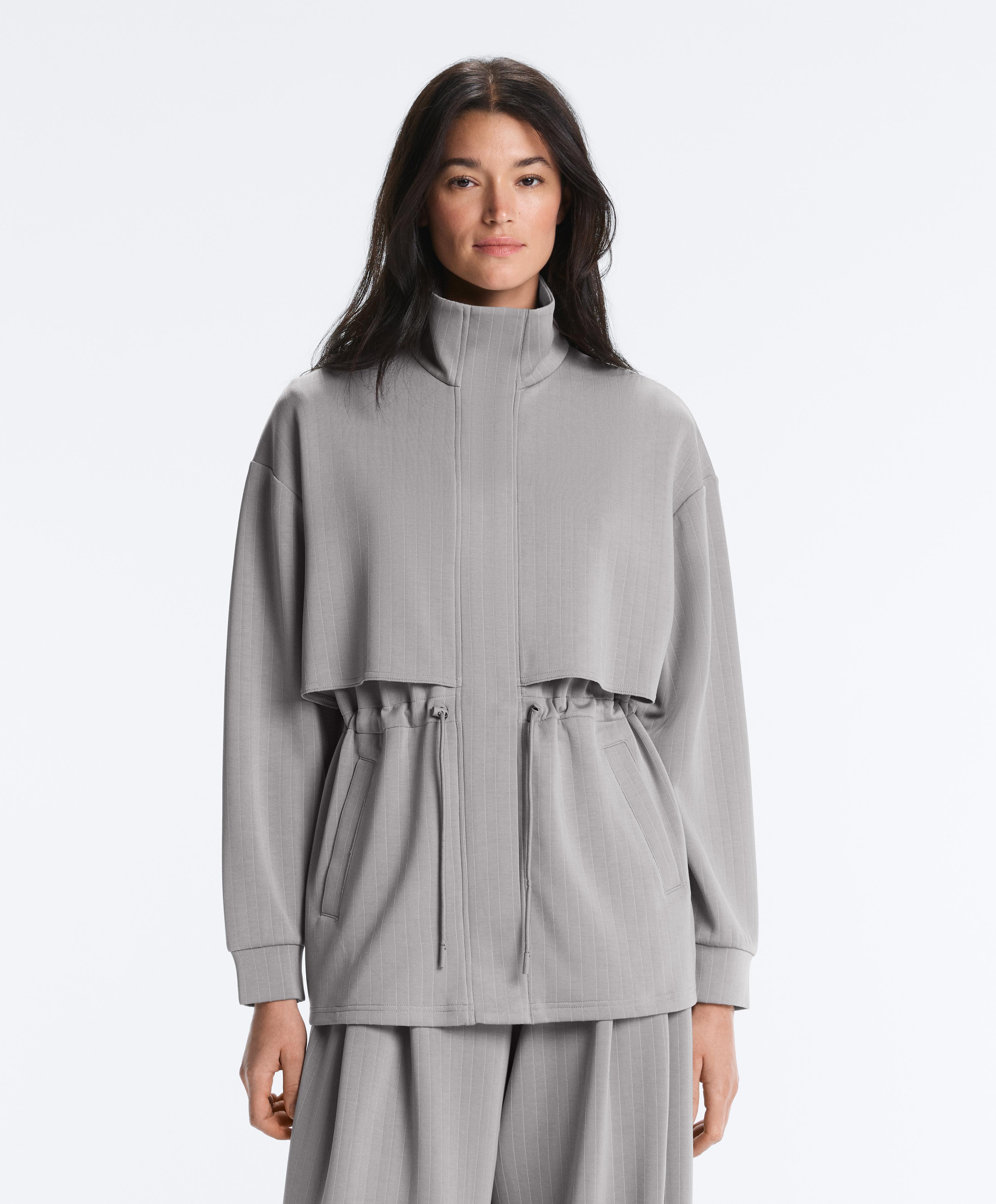 Long jacket with soft-touch modal stripes — MID GREY