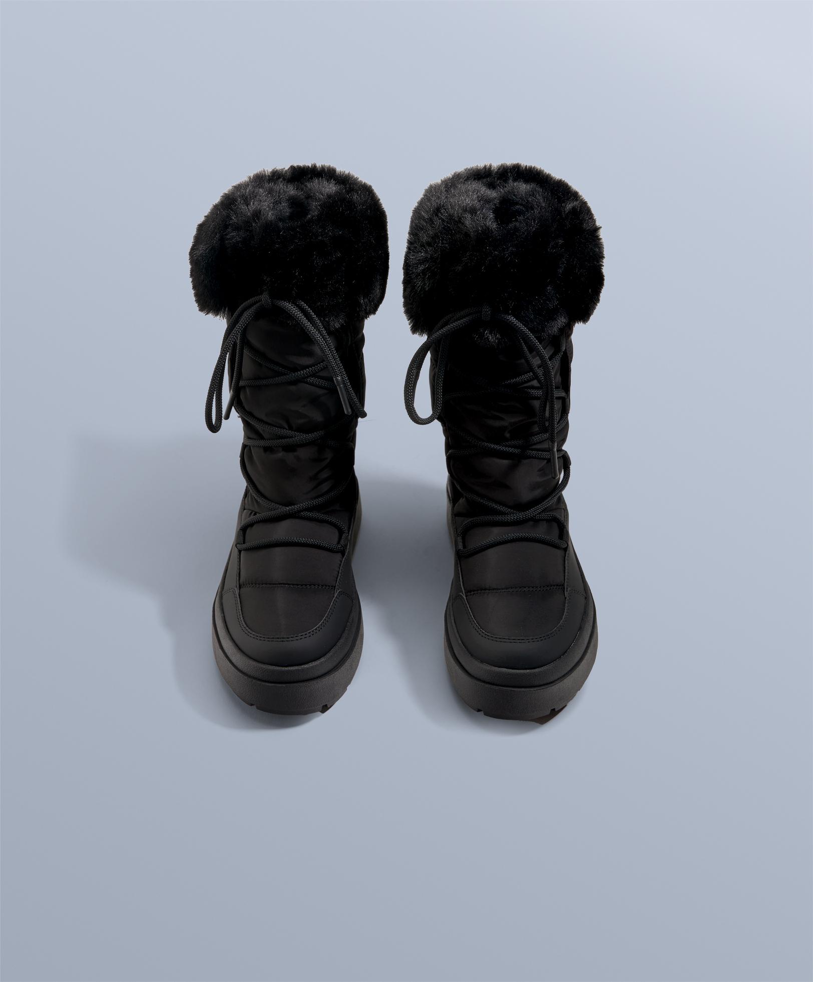 Lace-up après-ski boot with fur collar — BLACK