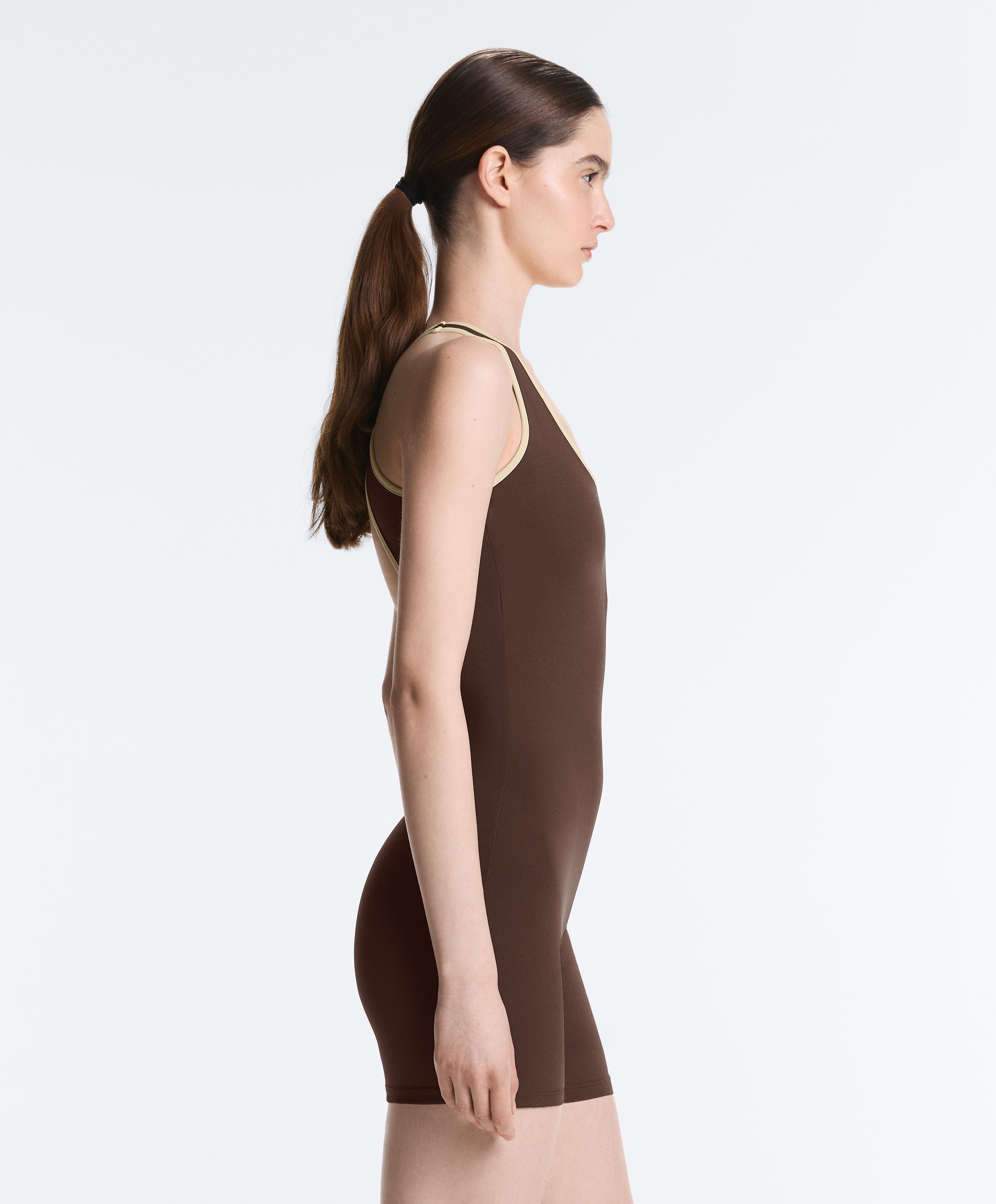 Comfortlux short contrast jumpsuit — BROWN