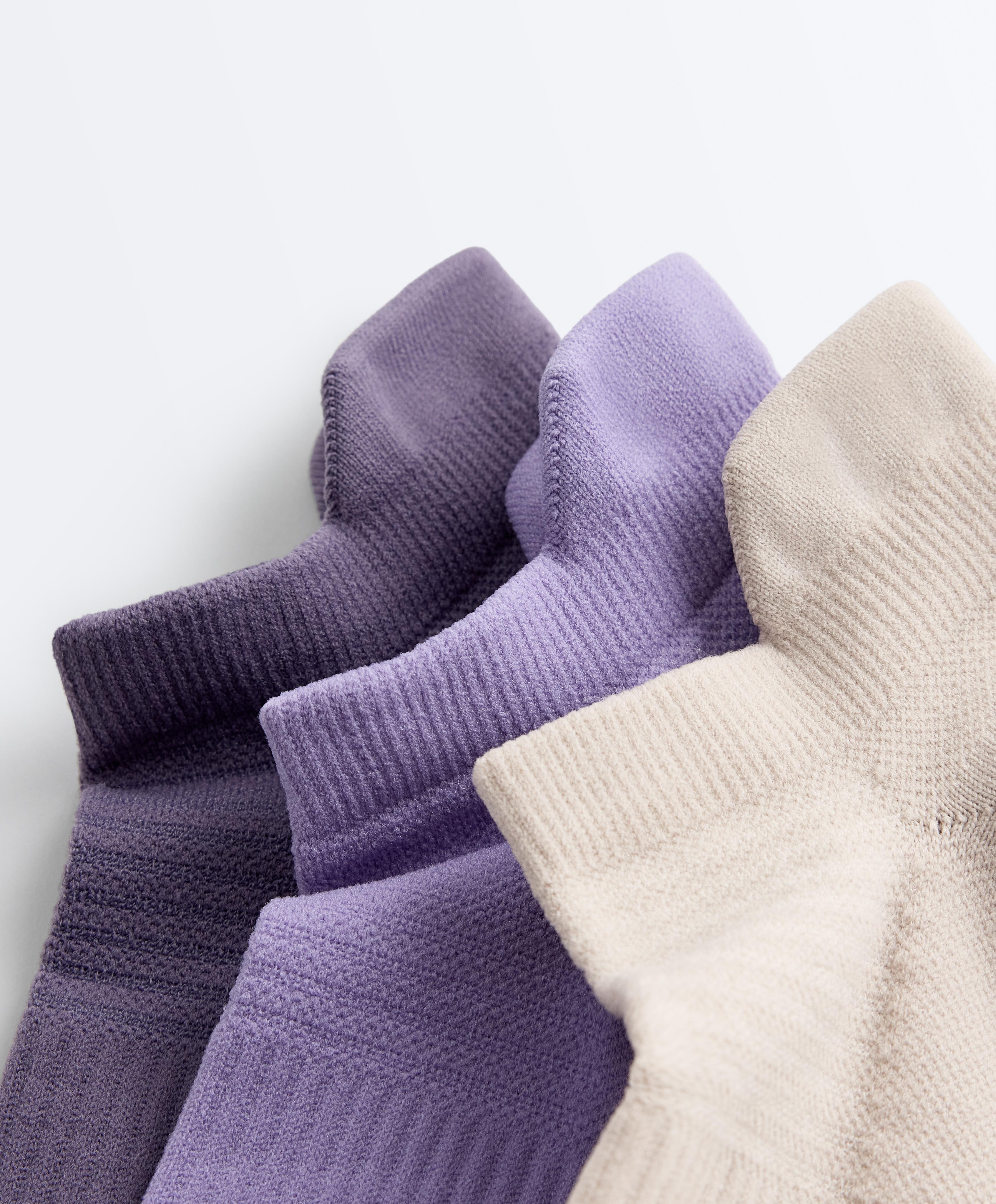 3 pairs of polyamide blend sports sneaker socks with heel tab — WASHED PURPLE