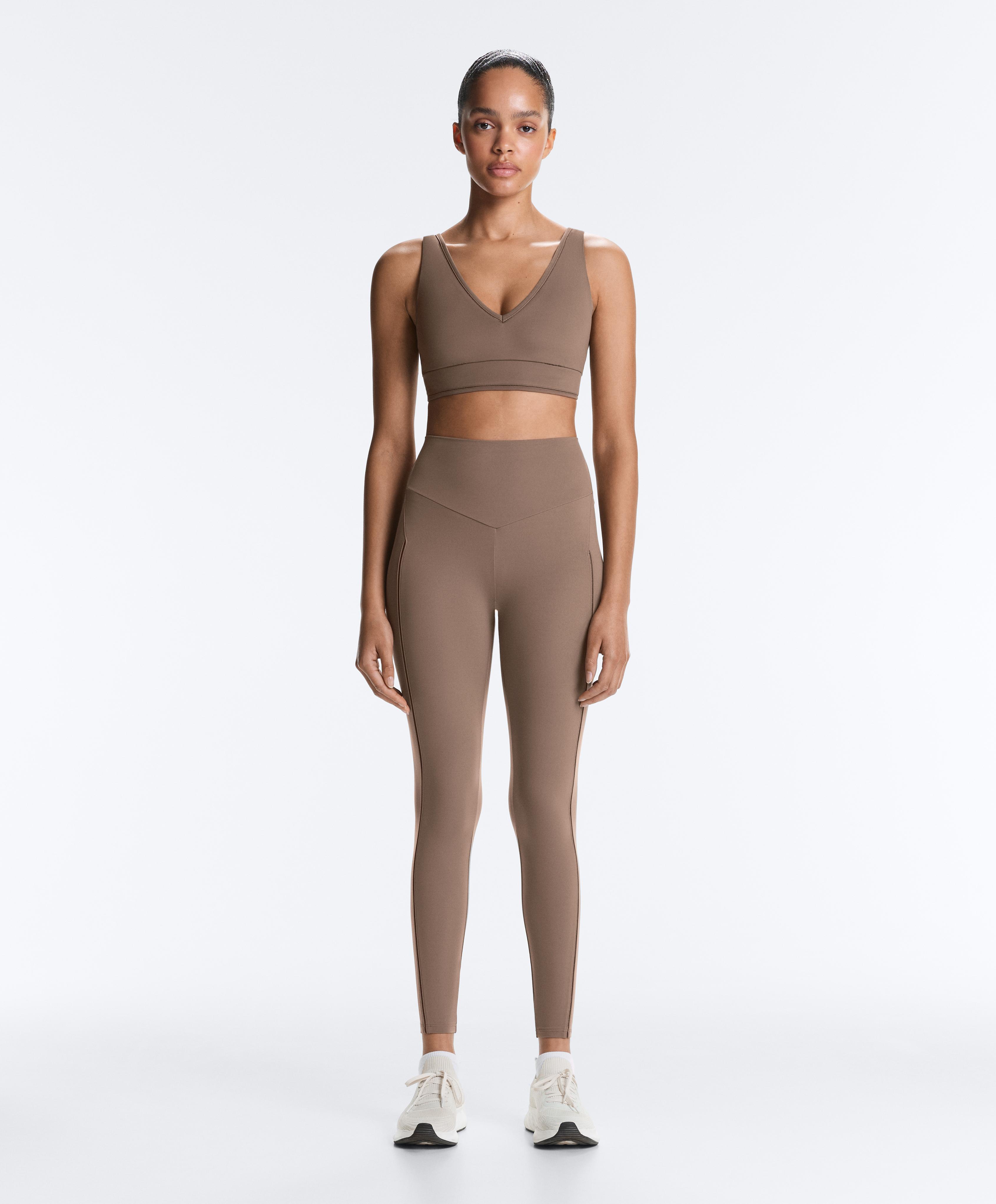 Comfortlux high-rise hemstitch ankle-length leggings — MINK