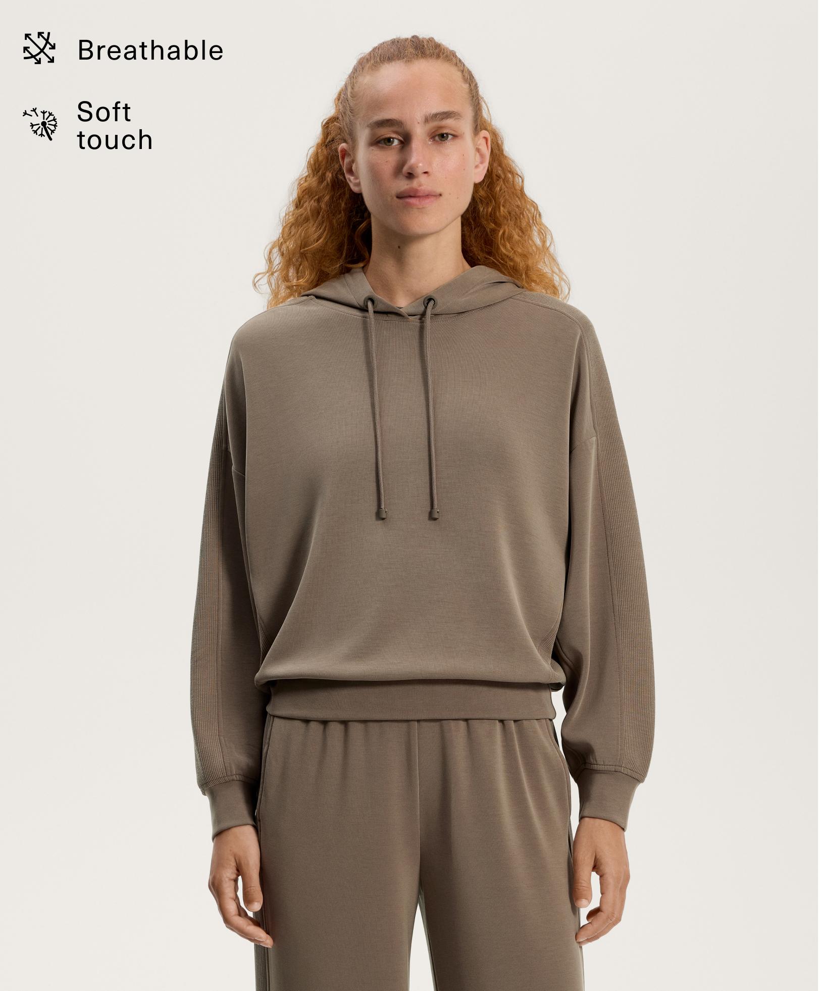 סווטשירט boxy עם קפוצ'ון עיטור rib modal במגע רך