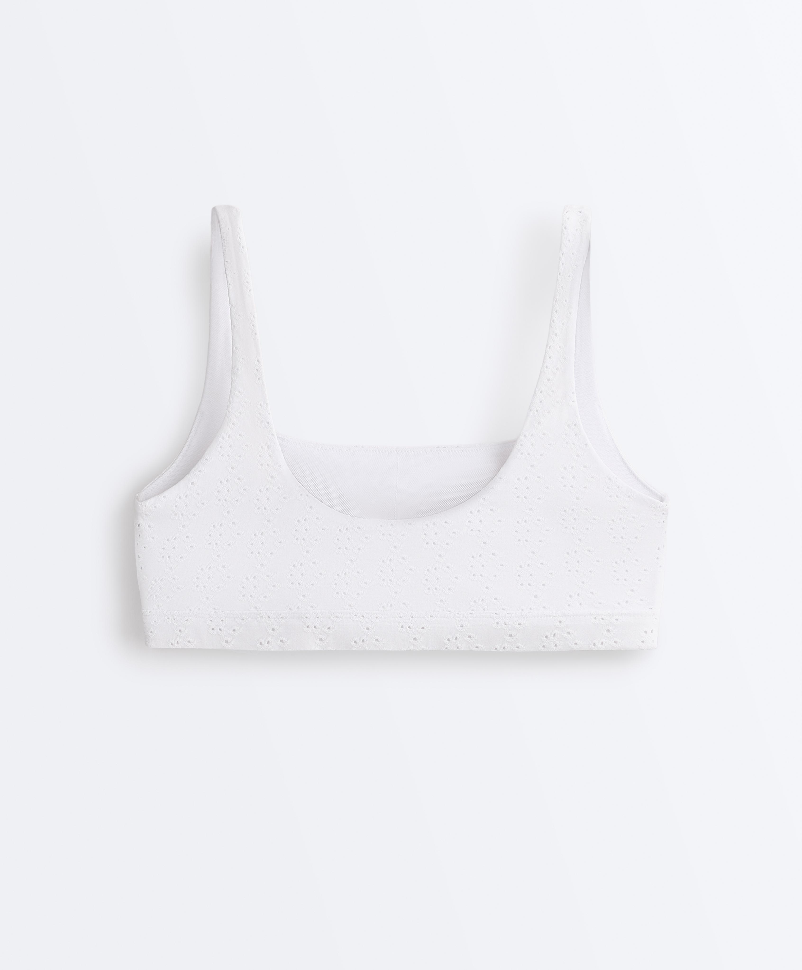 Embroidered medium-support sports bra — WHITE
