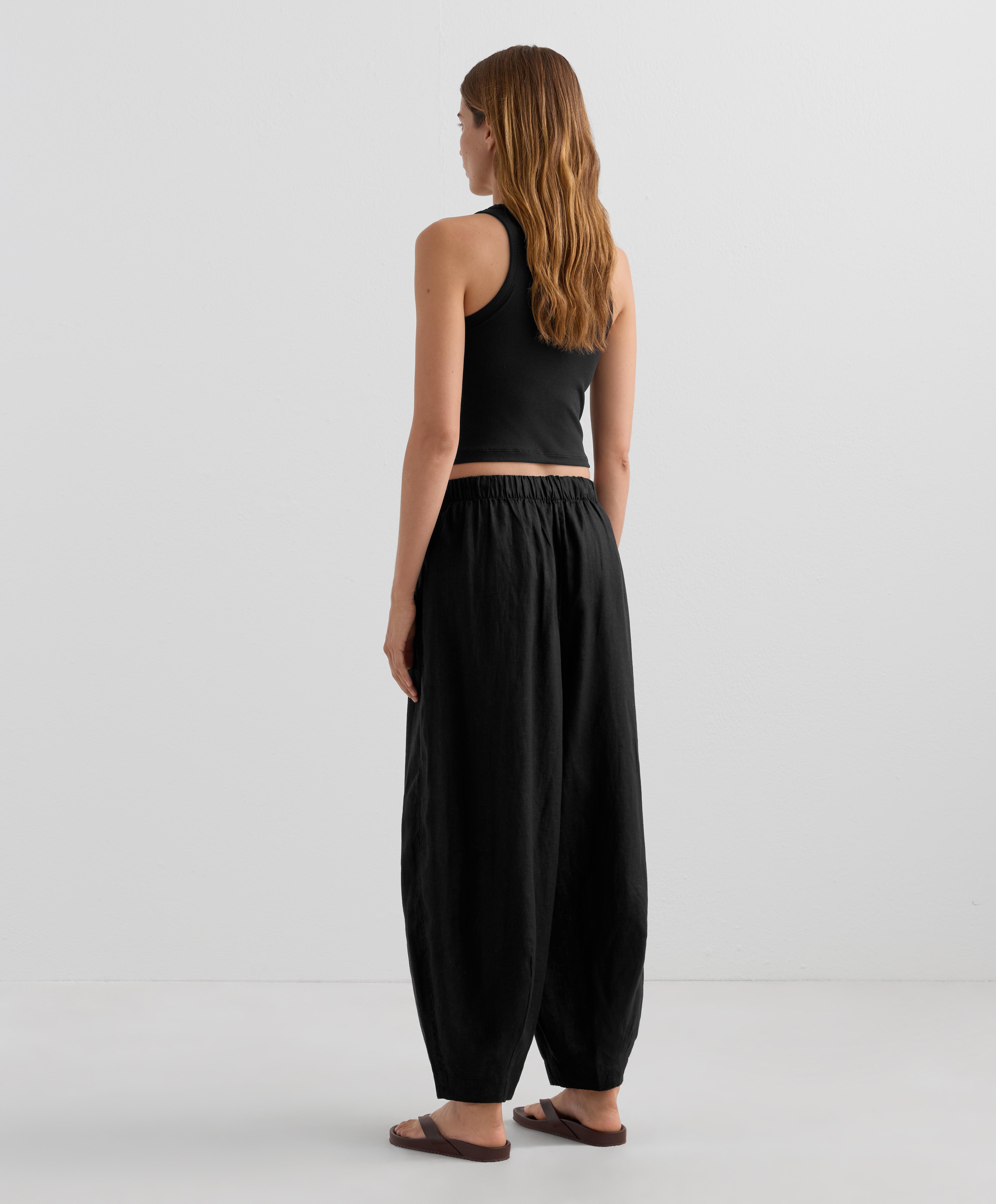 100% linen balloon trousers — BLACK