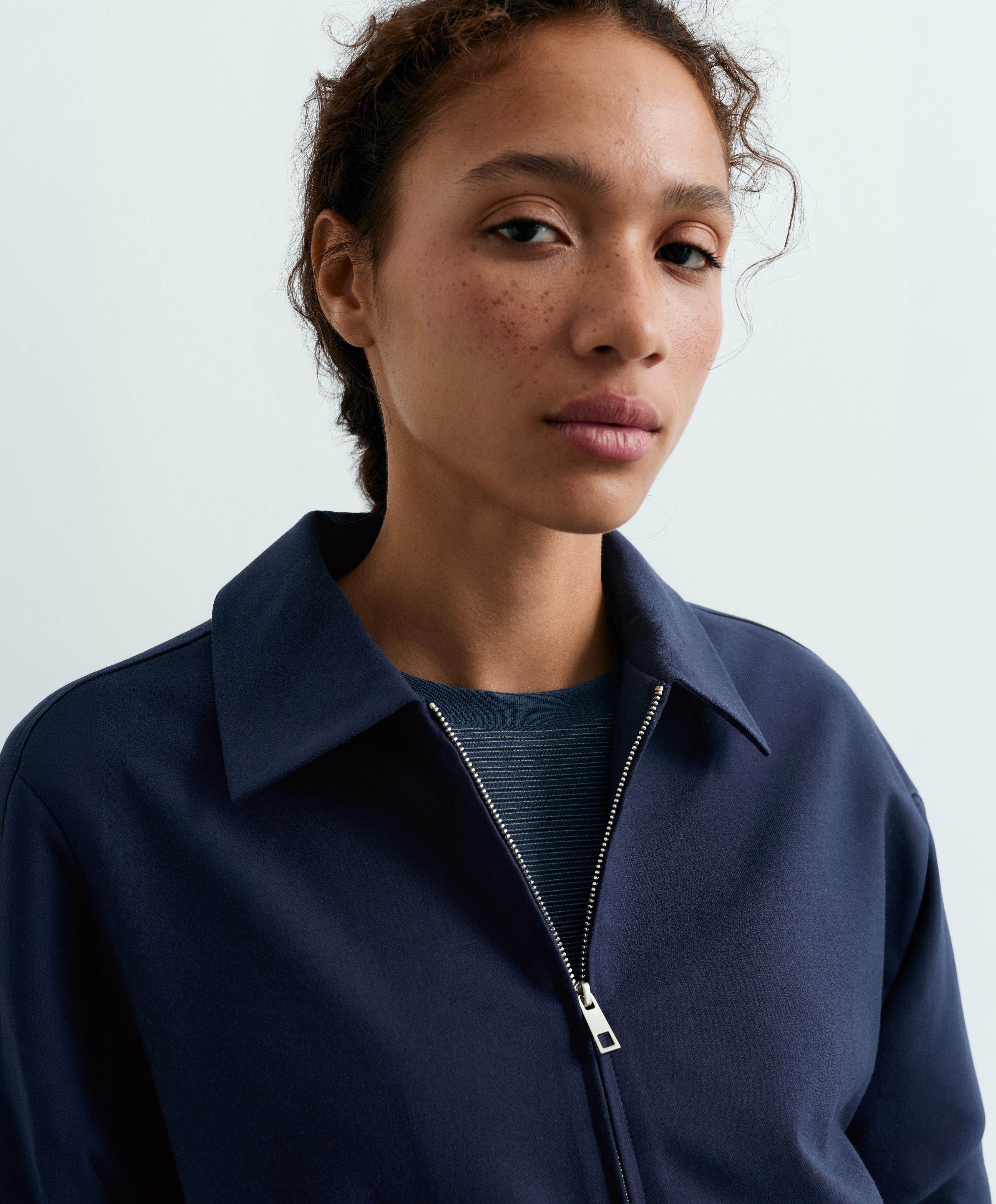 Cropped lapel collar jacket with wool — NAVY BLUE