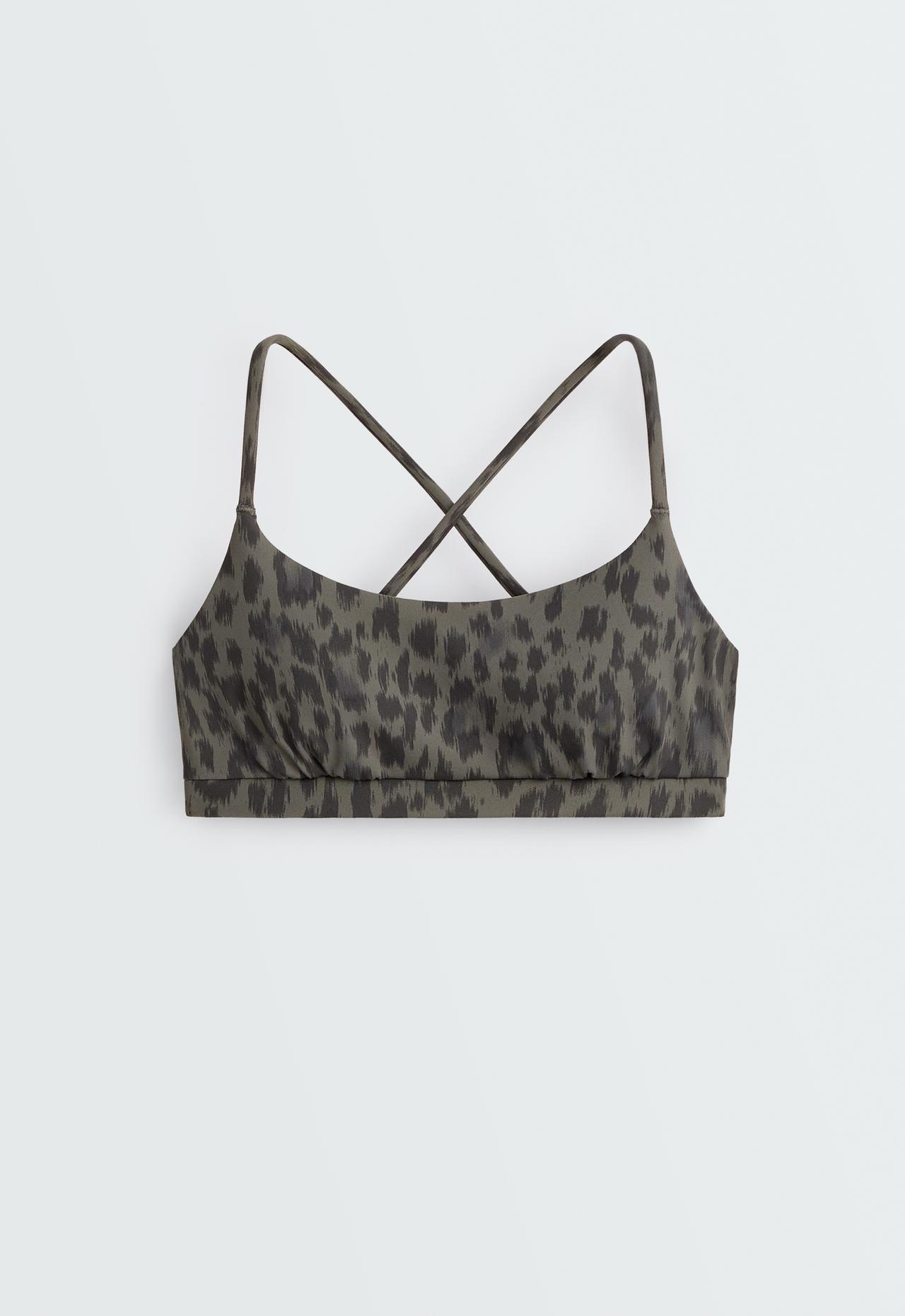 Evermove leopard low-support sports bra — CHARCOAL GREY