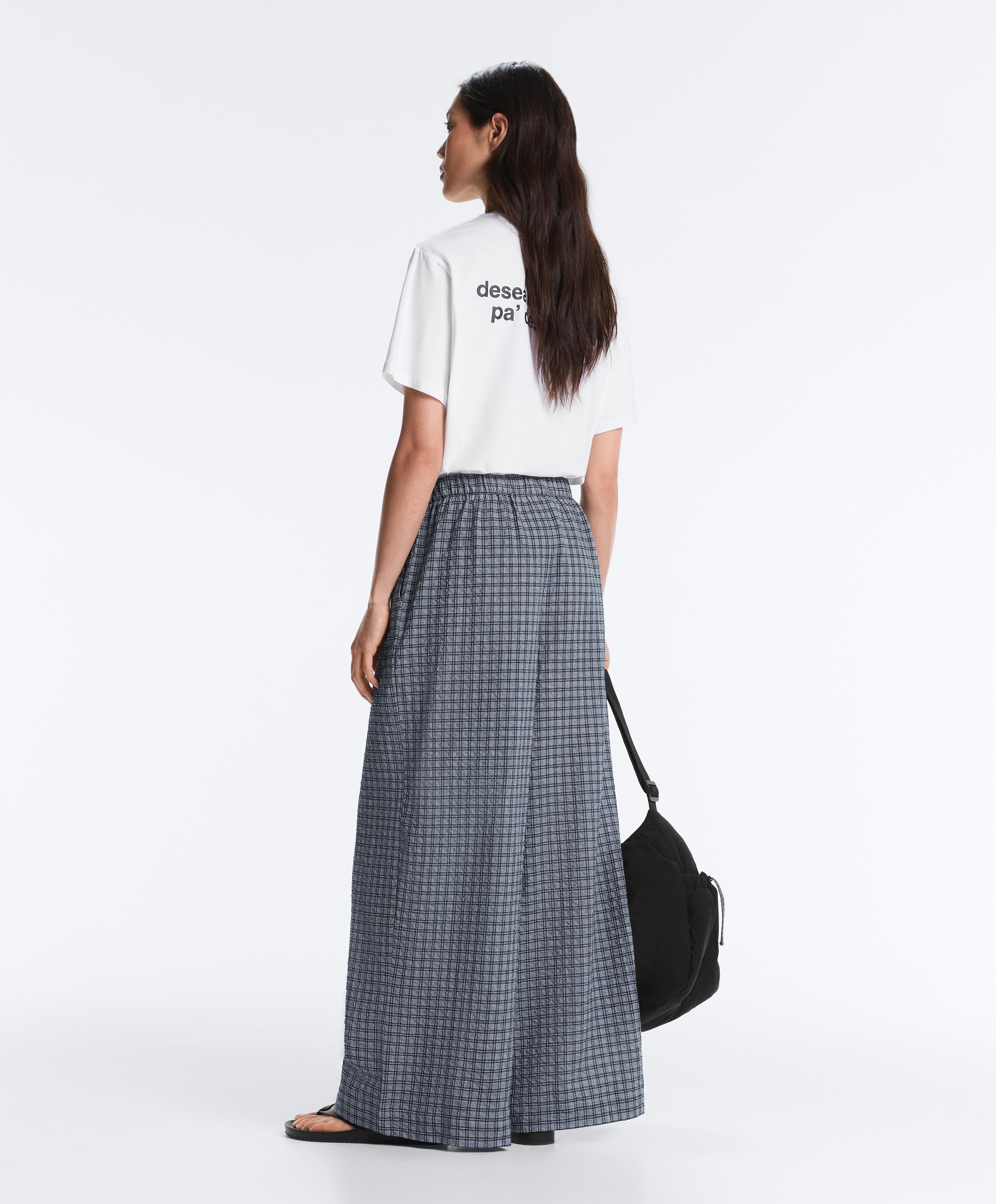 Check cotton blend wide-leg trousers — GREY-BLUE