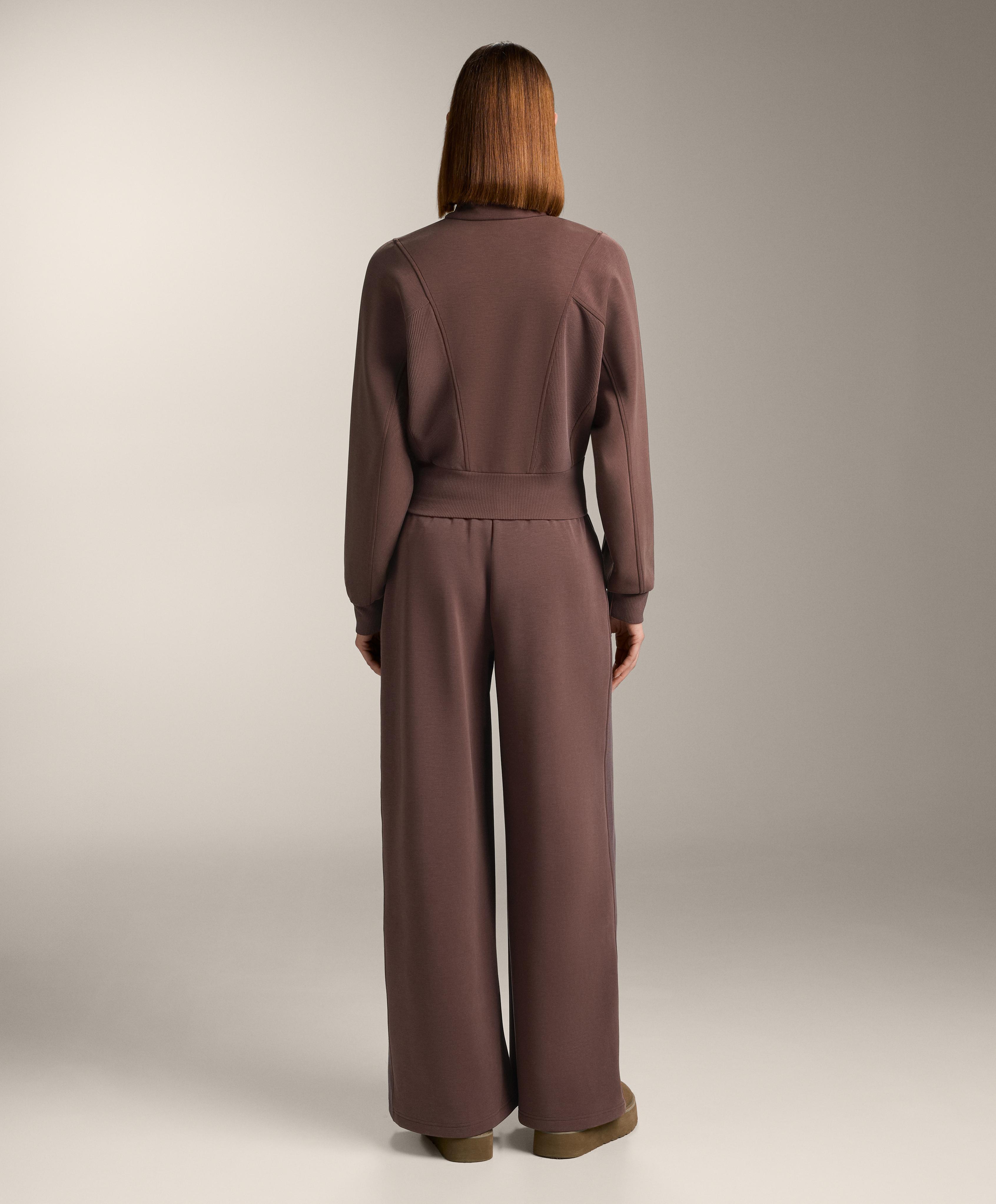 Brown rib wide straight-leg total look with brushed modal details