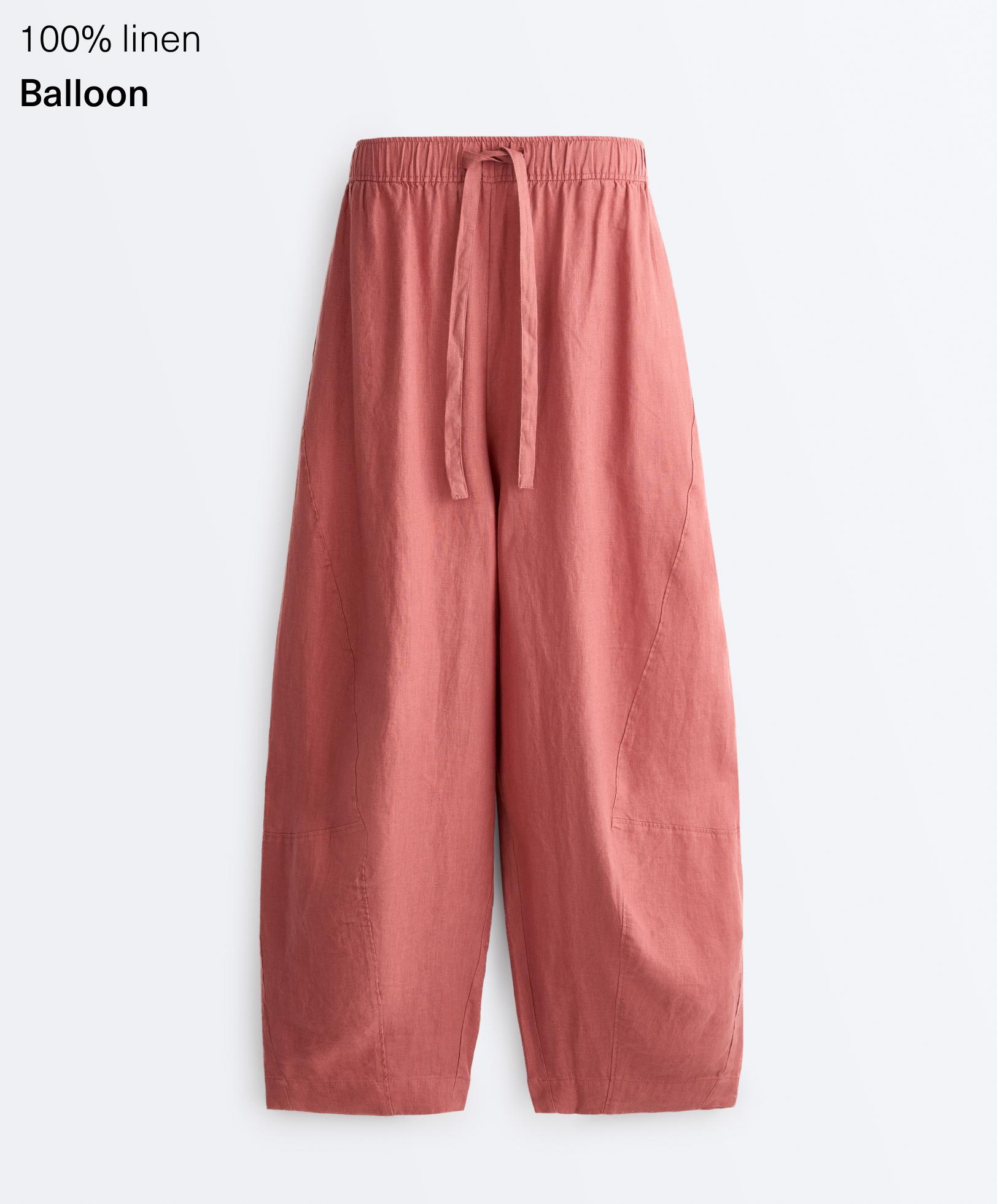 100% linen balloon trousers — CORAL