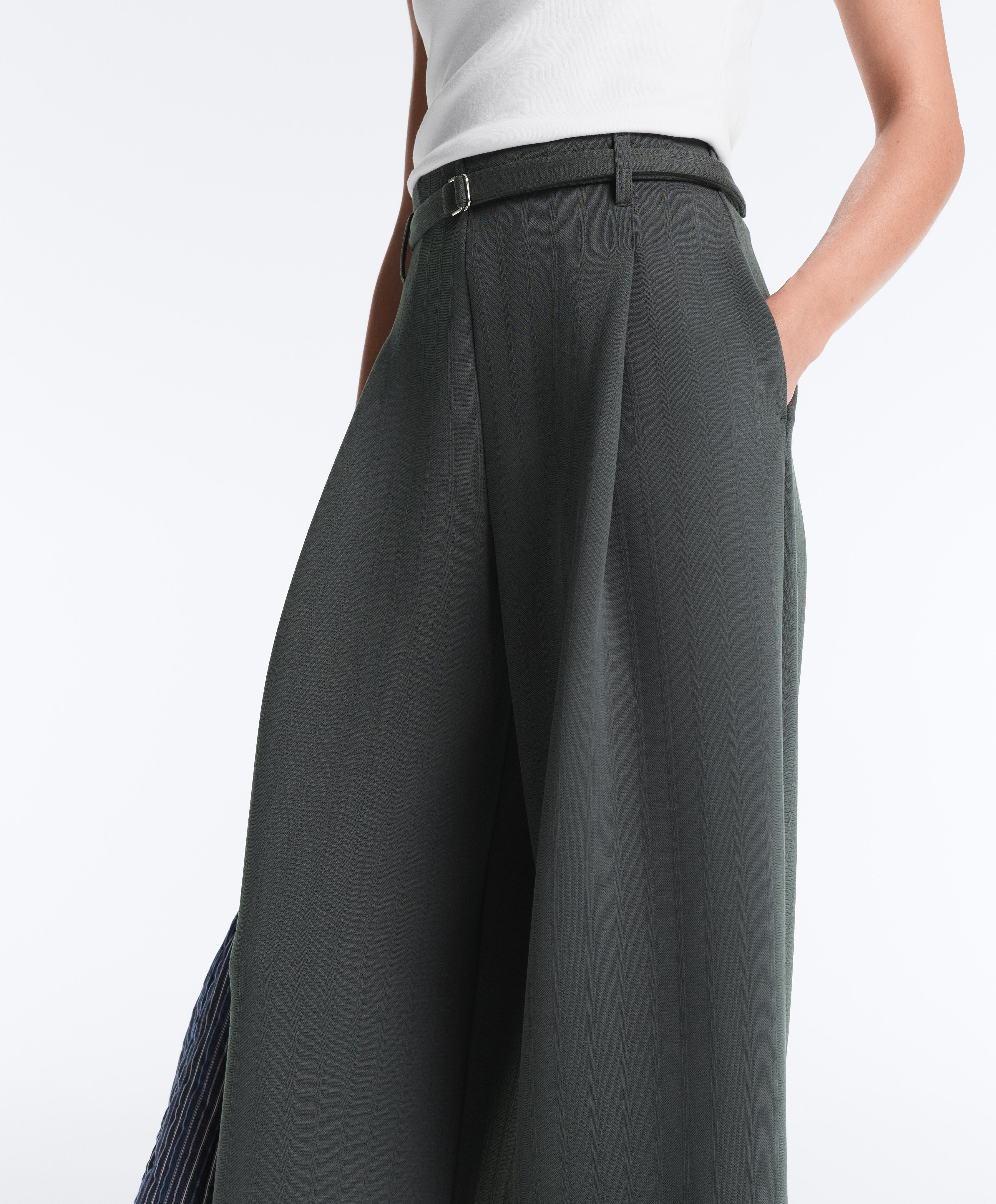 Pantalon wide leg en coton piqué rayé Pantalon wide leg en coton piqué rayé