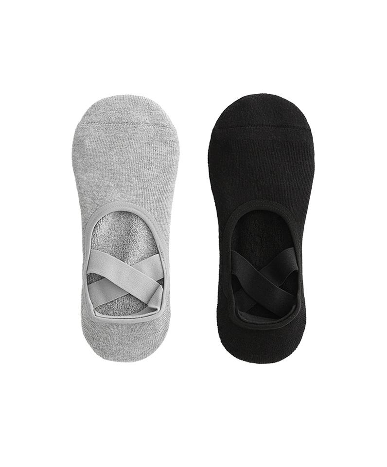 2 pairs of padded cotton blend yoga and Pilates socks with crossover straps — BLACK