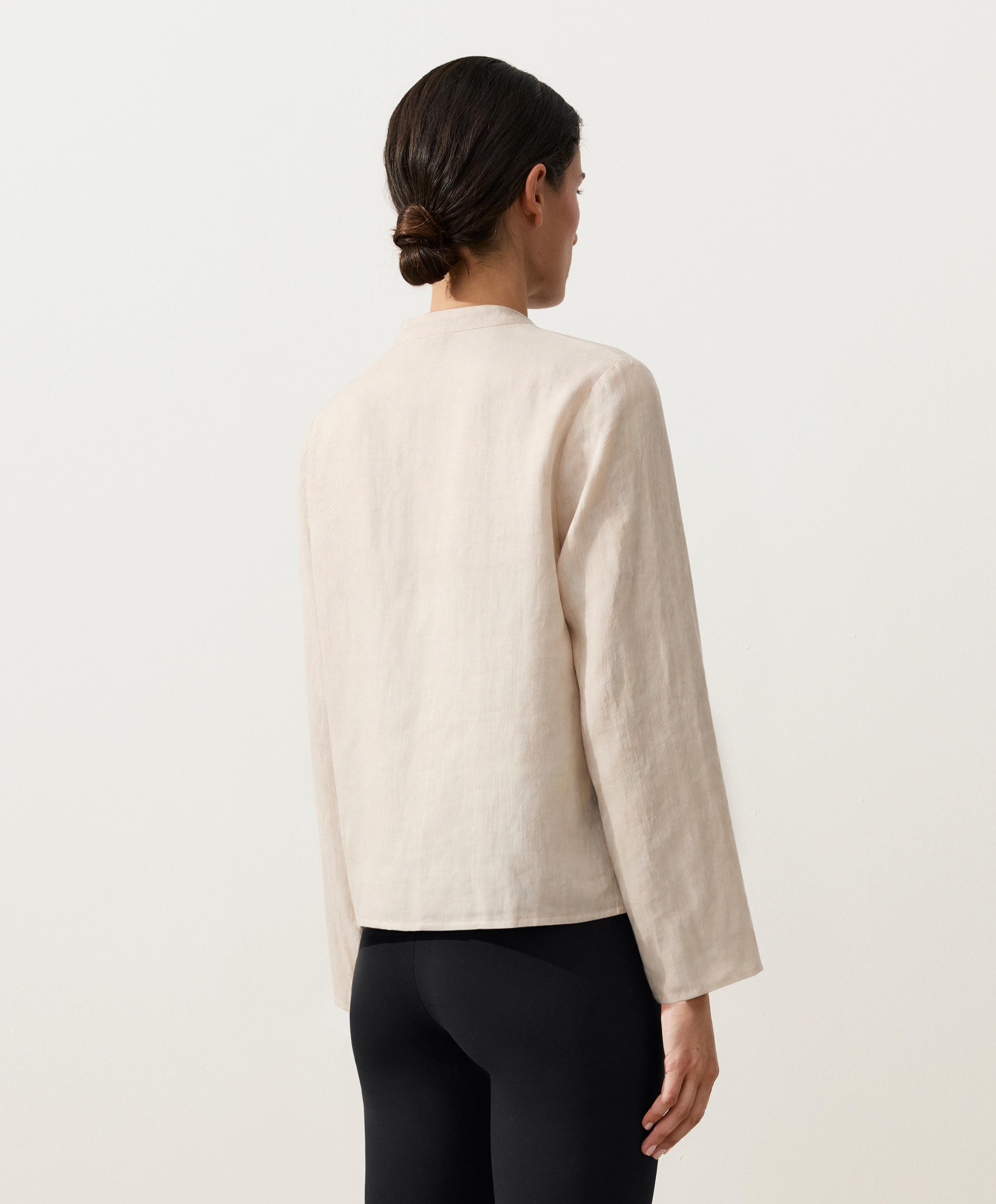 100% linen stand-up collar shirt — SAND MELANGE