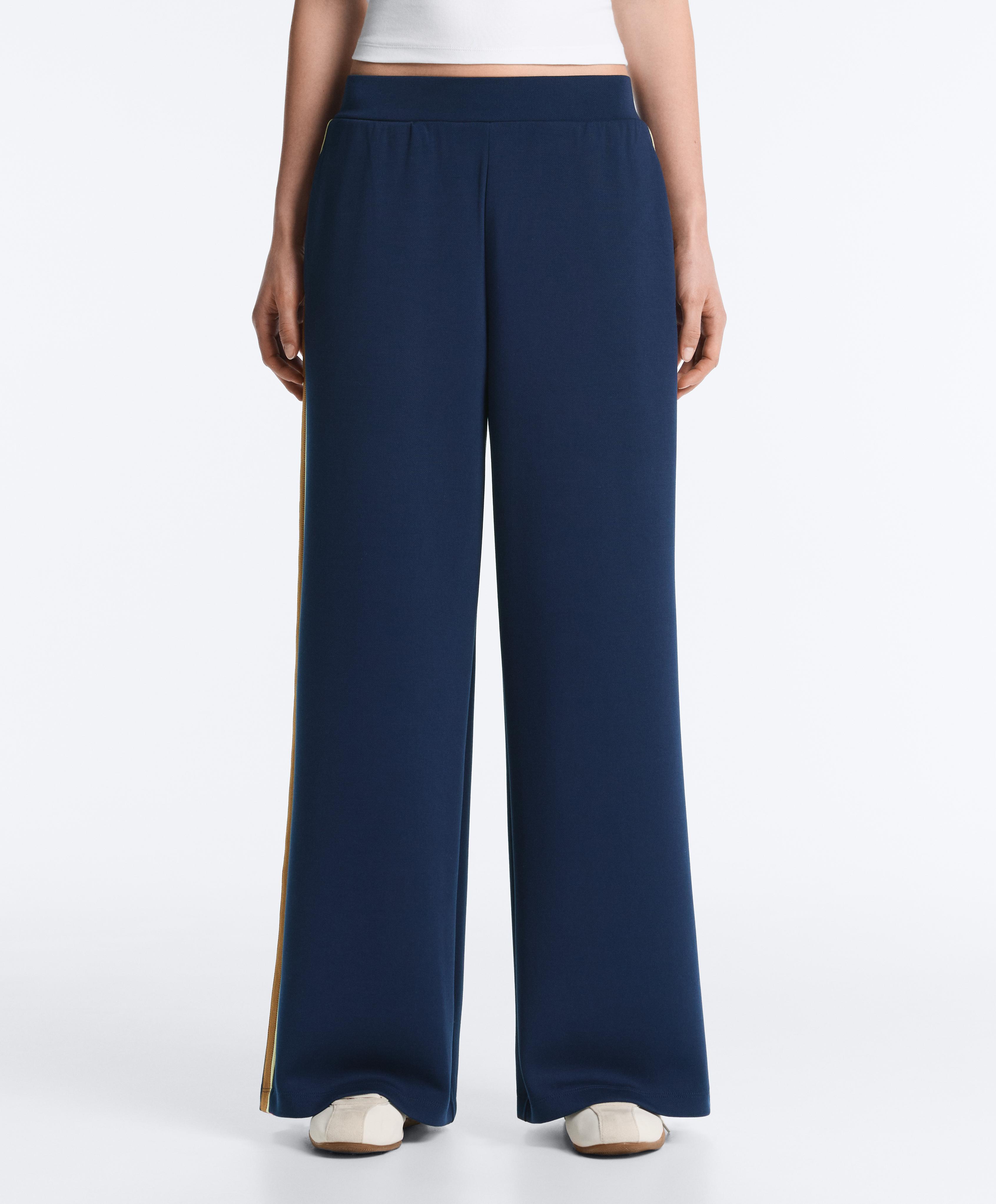 Twill straight-leg trousers with side tape — NAVY BLUE