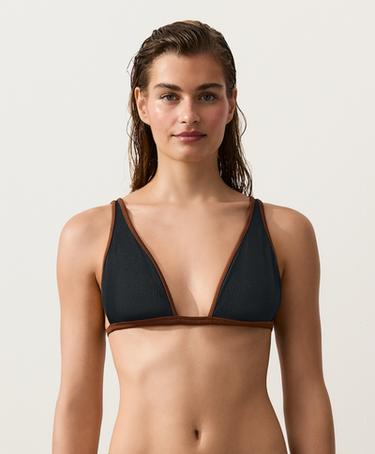 Contrast braid halterneck bikini — BLACK 1