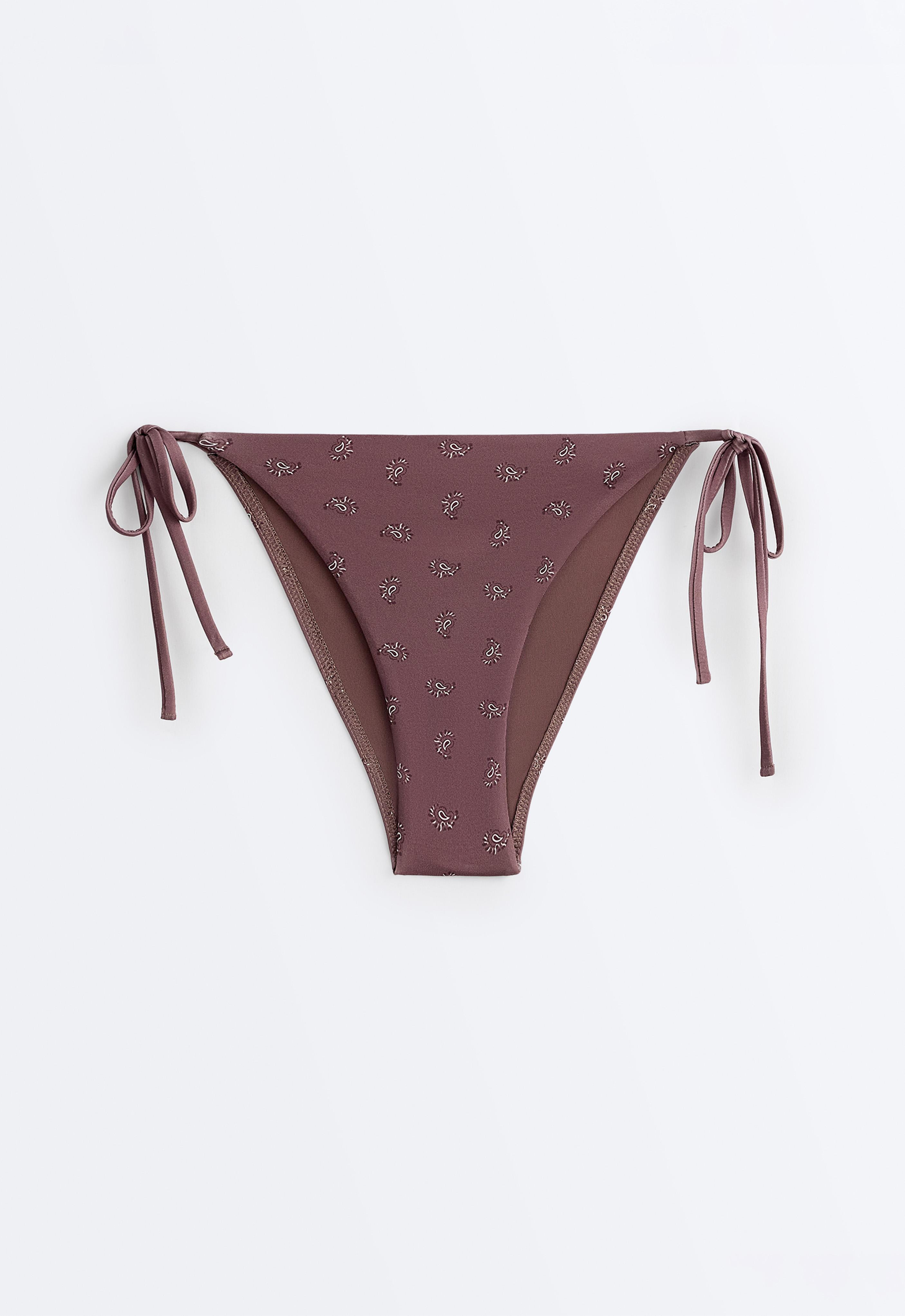 Medium-coverage bandana-print tie bikini briefs — DARK BROWN