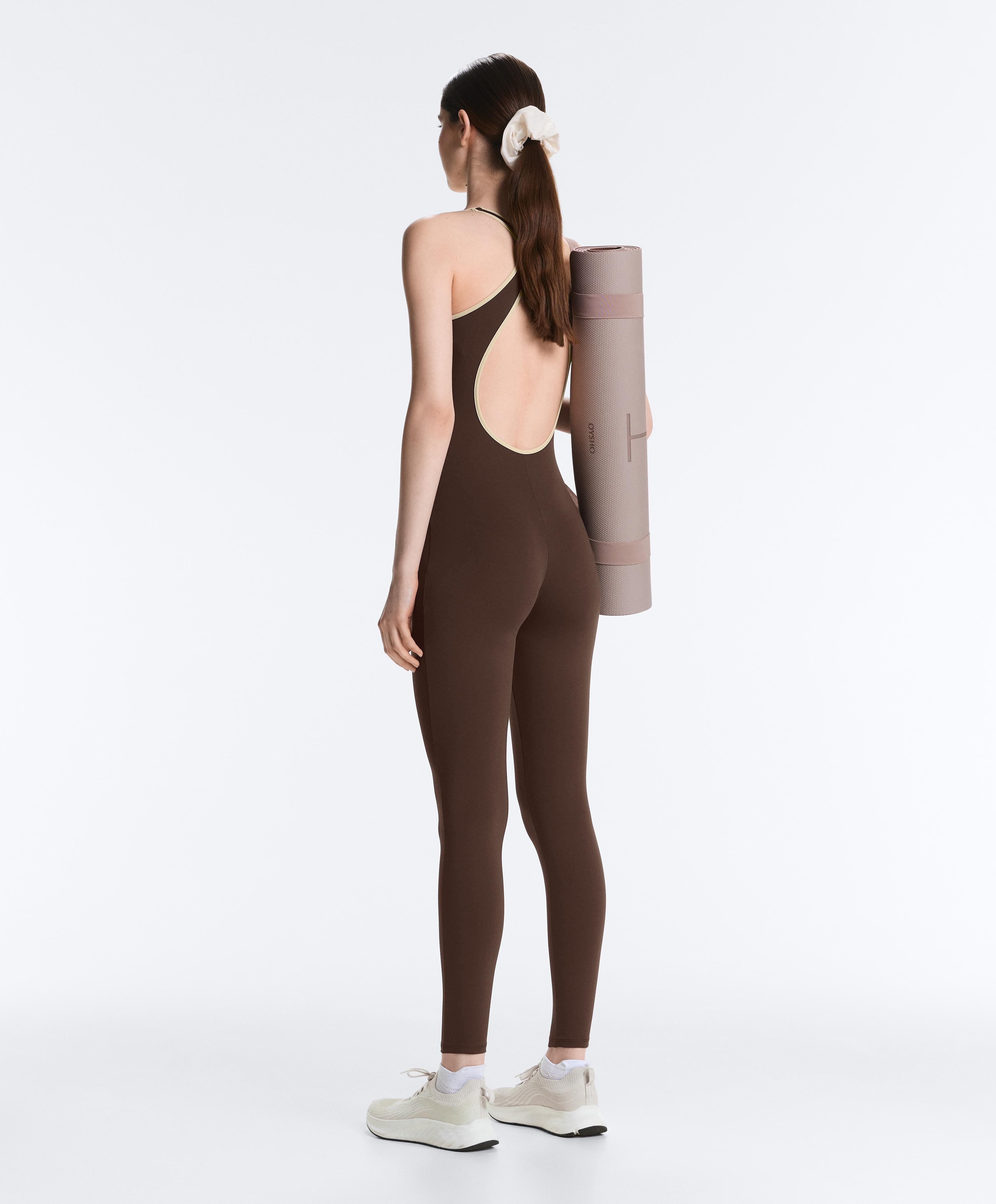 Comfortlux Piping long jumpsuit — BROWN