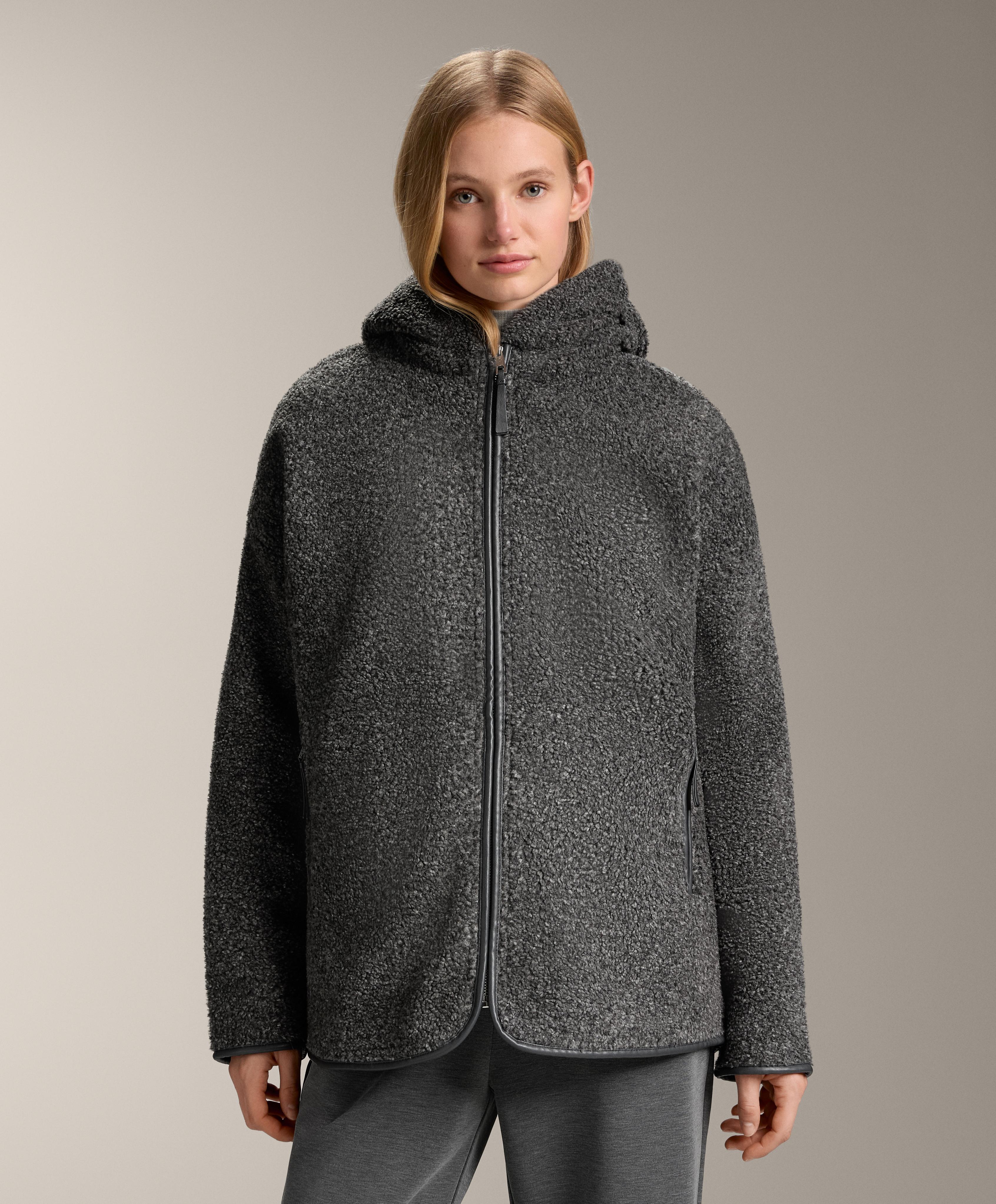 Oversize faux-shearling jacket with faux-fur lined hood — DARK-GREY MELANGE
