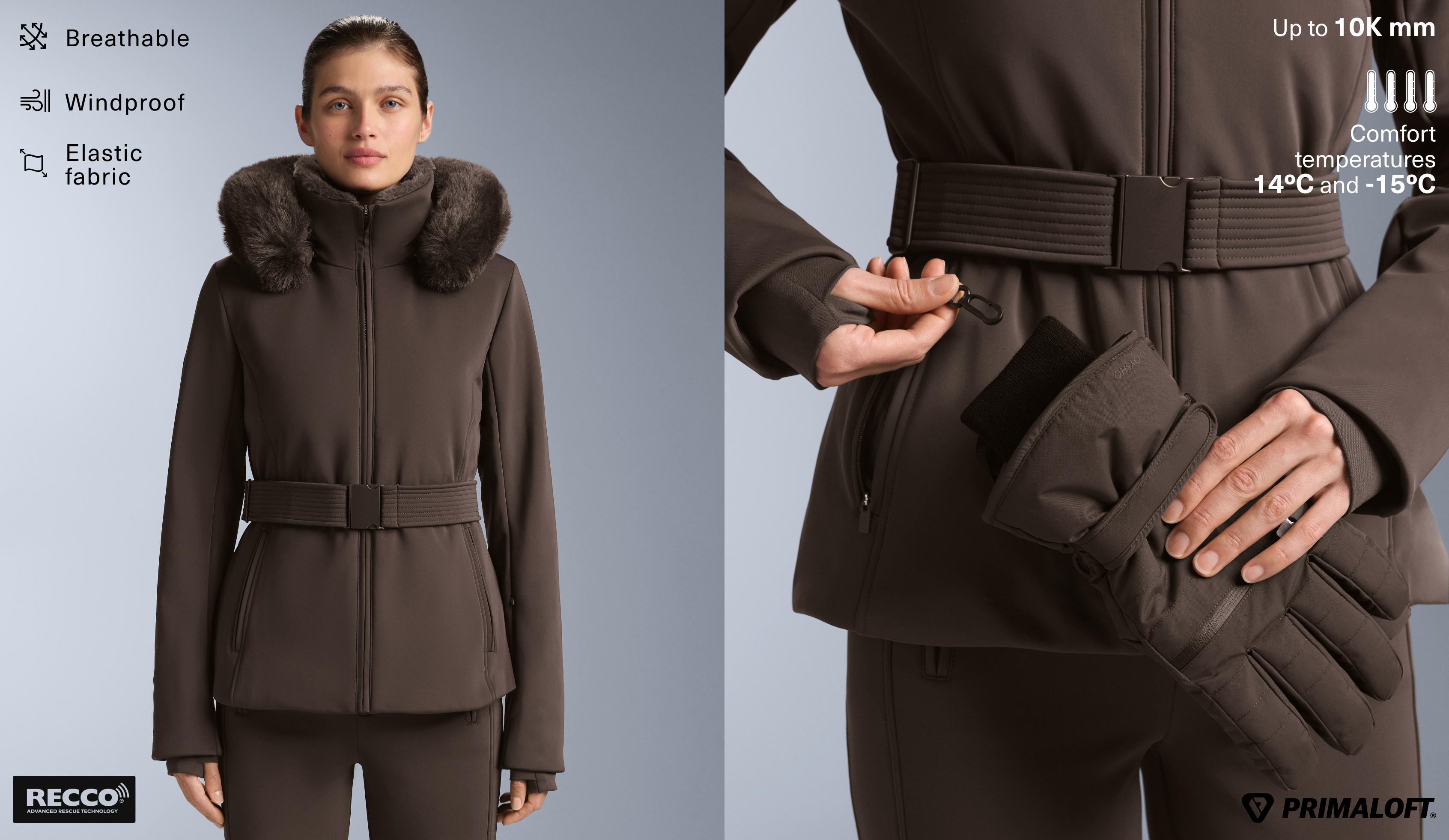 Primaloft® SKI water-resistant super-slim fit jacket — DARK BROWN