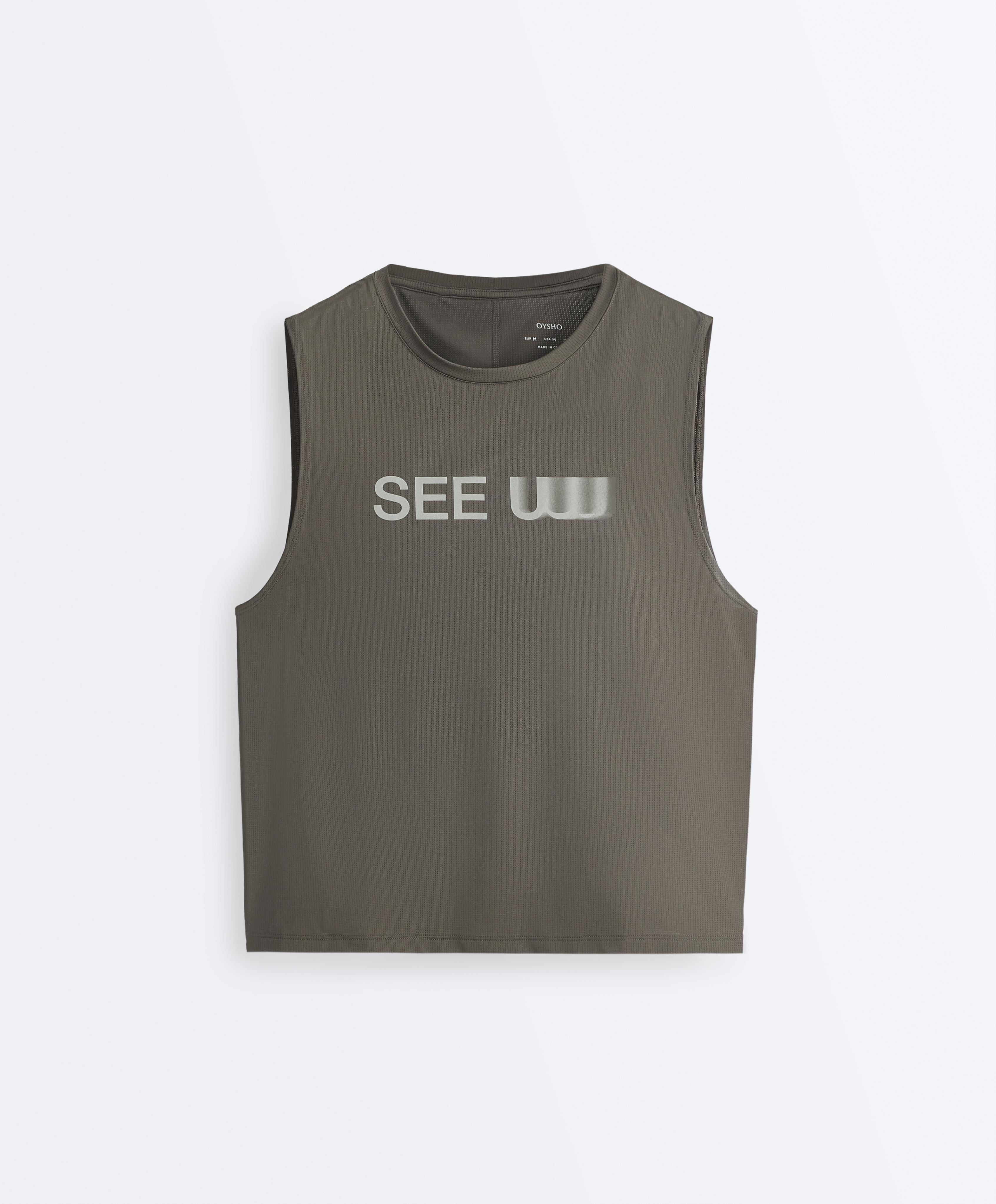Technical sleeveless T-shirt with text