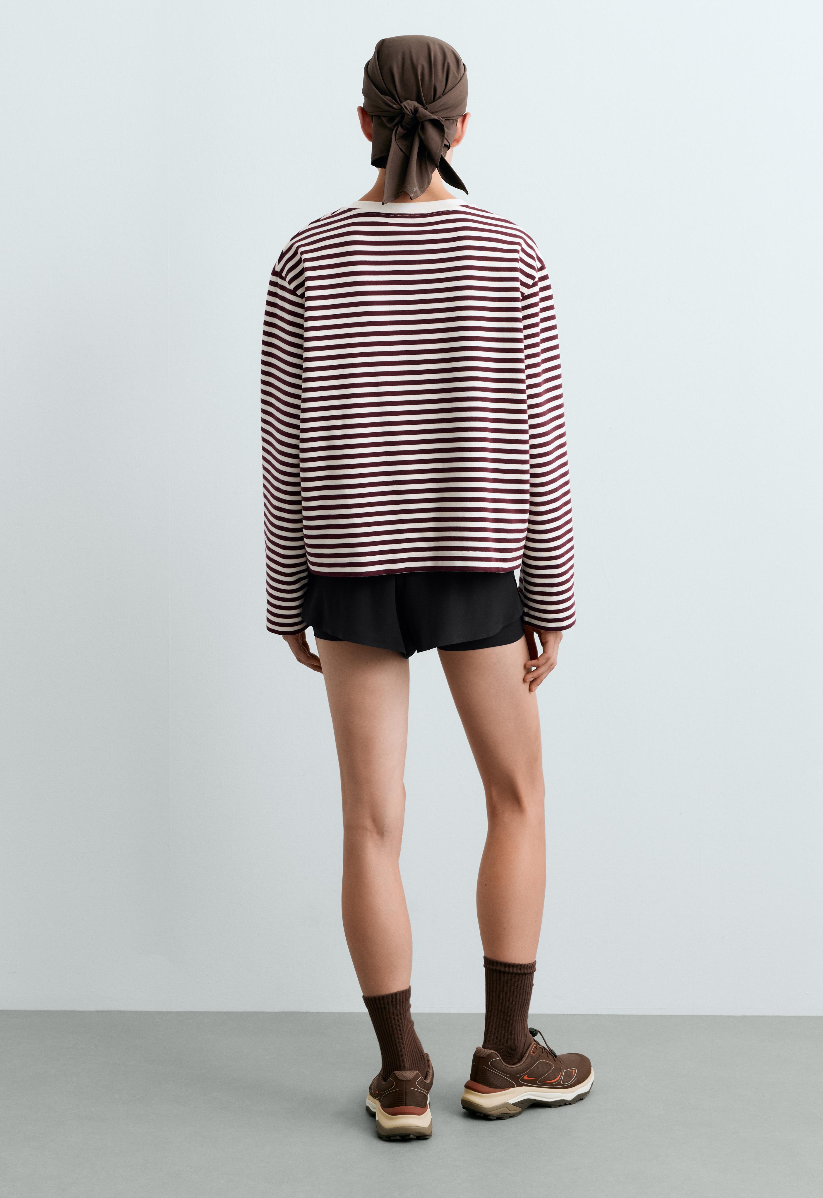 Boxy striped cotton blend long-sleeved T-shirt — PLUM