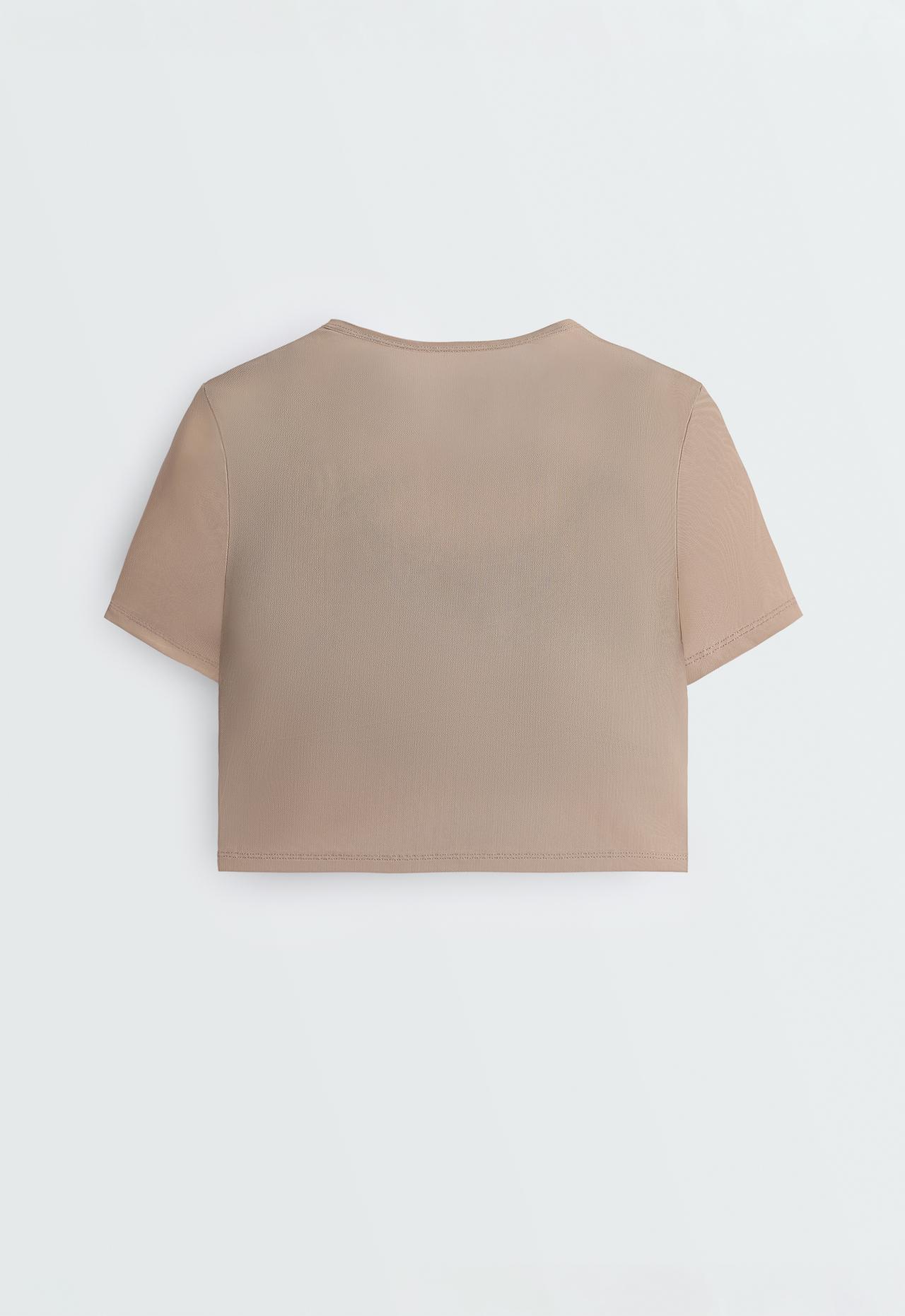 Evermove short-sleeved overlay tank top — PINK-BEIGE