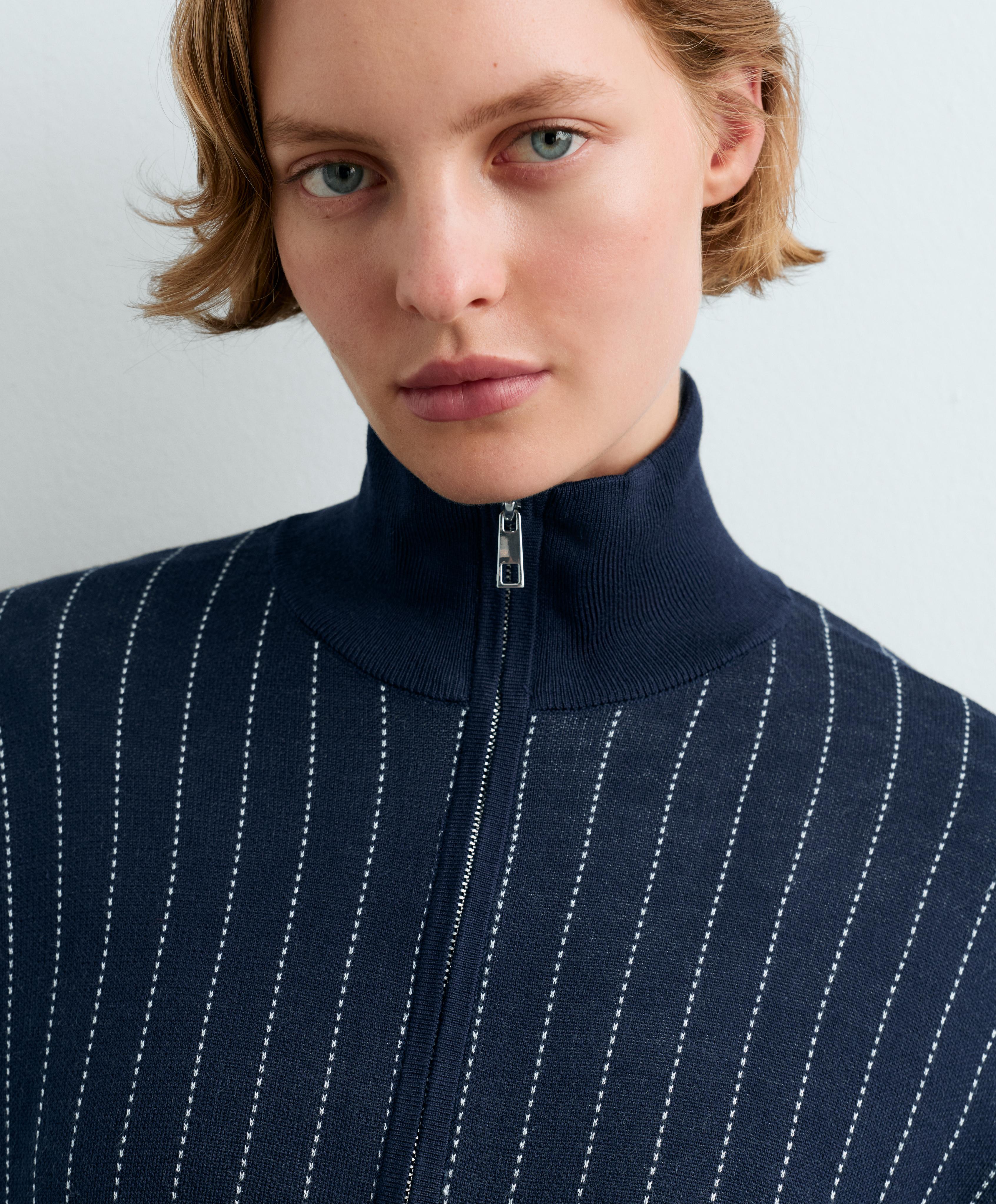 Pinstripe half-zip knit jumper — NAVY BLUE
