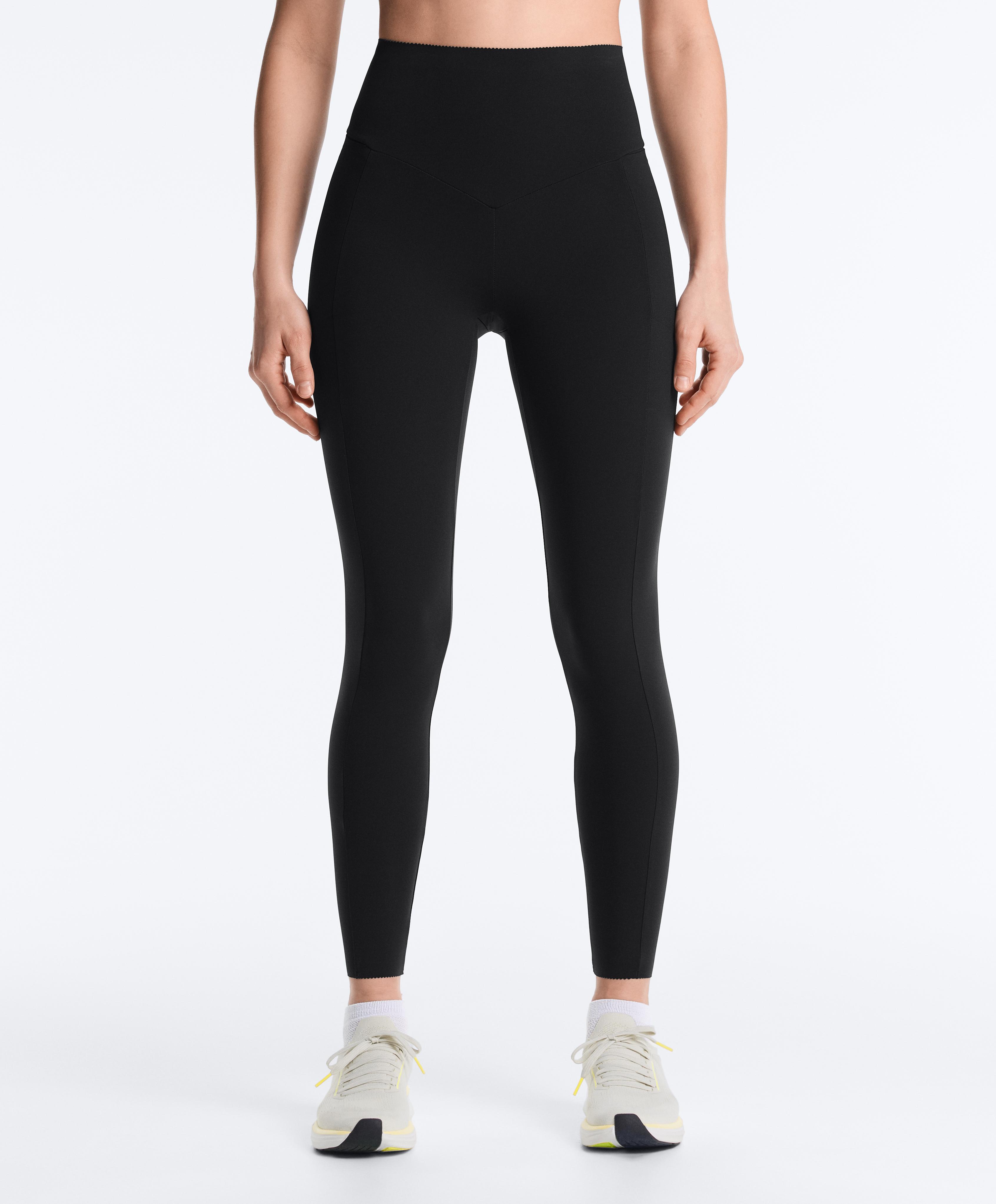 Compressive high-waisted pocket ankle-length leggings — BLACK
