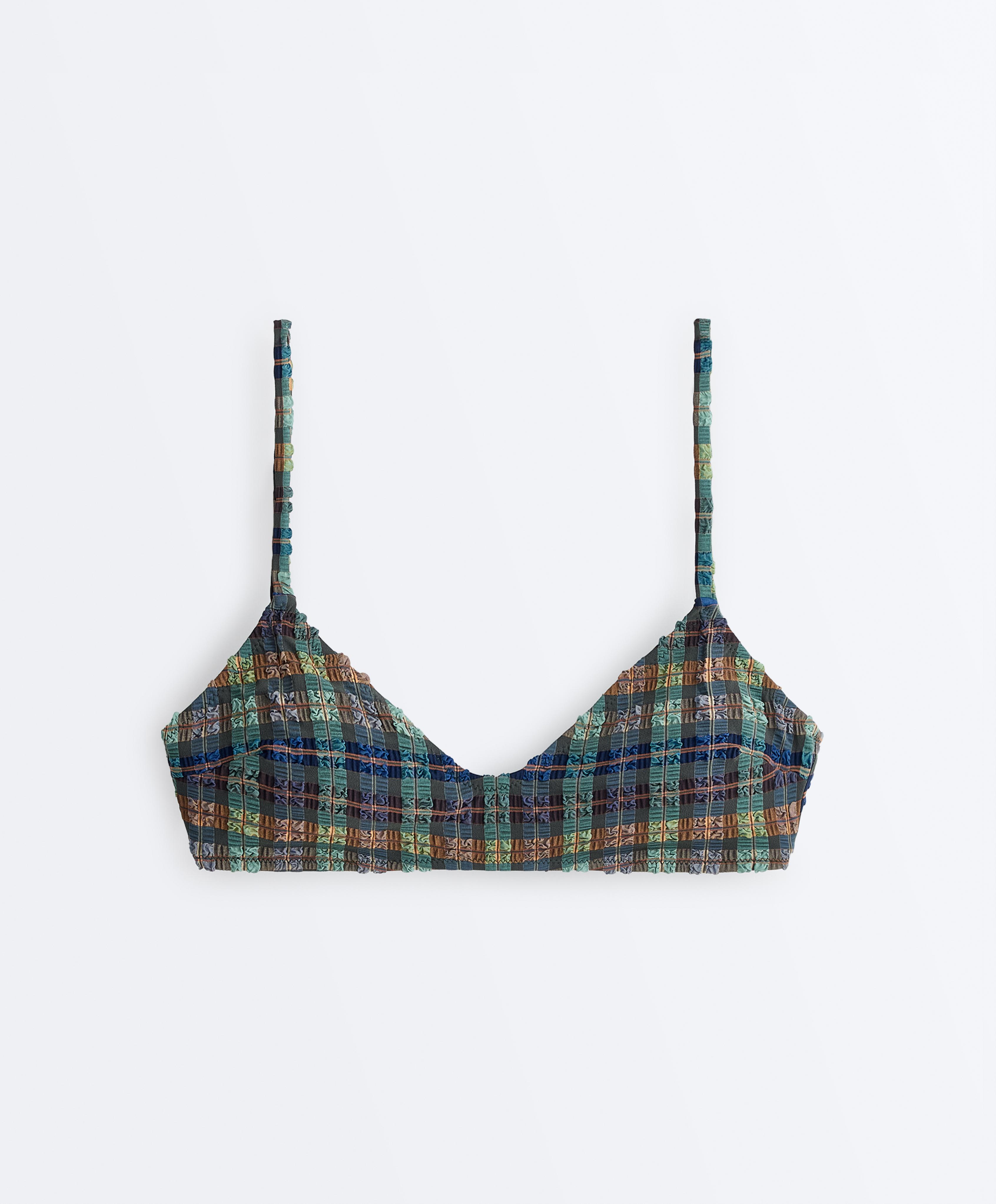 Checked textured bikini top — KHAKI