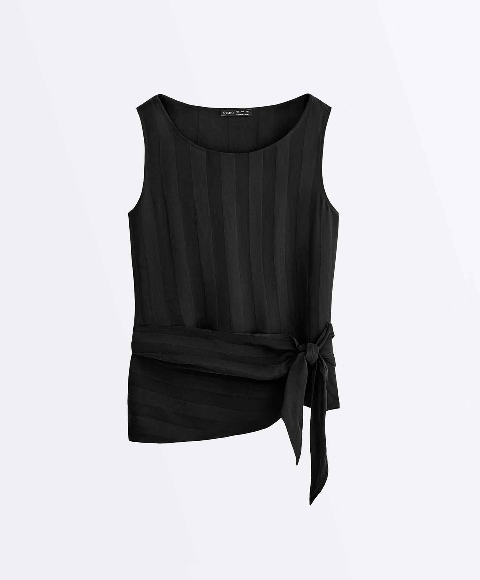 100% cupro sleeveless top with scarf — BLACK