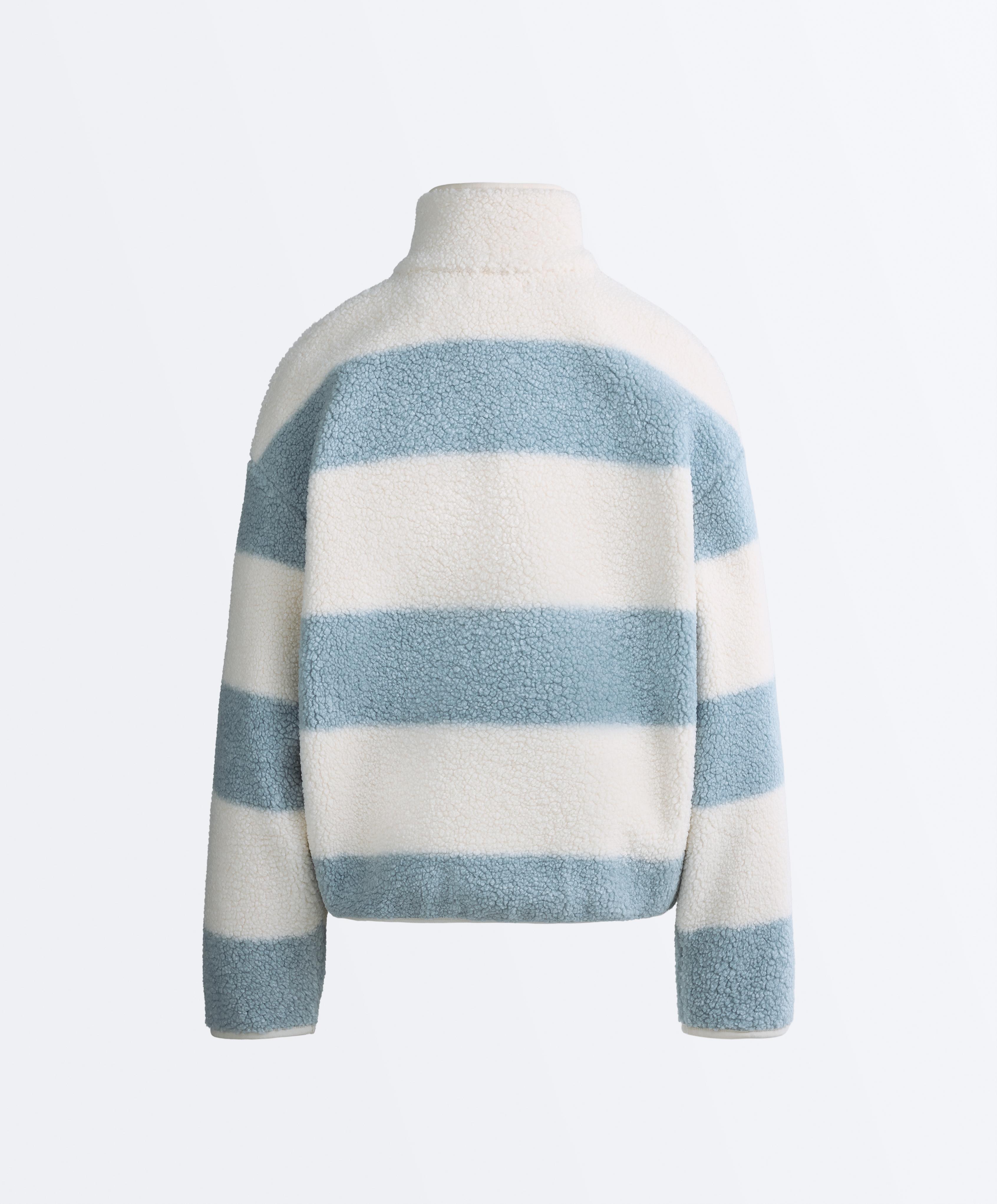 Striped faux-shearling bomber jacket — DUSTY-BLUE