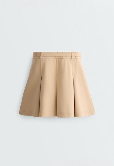 High-rise pleated short skirt with belt — BEIGE 7