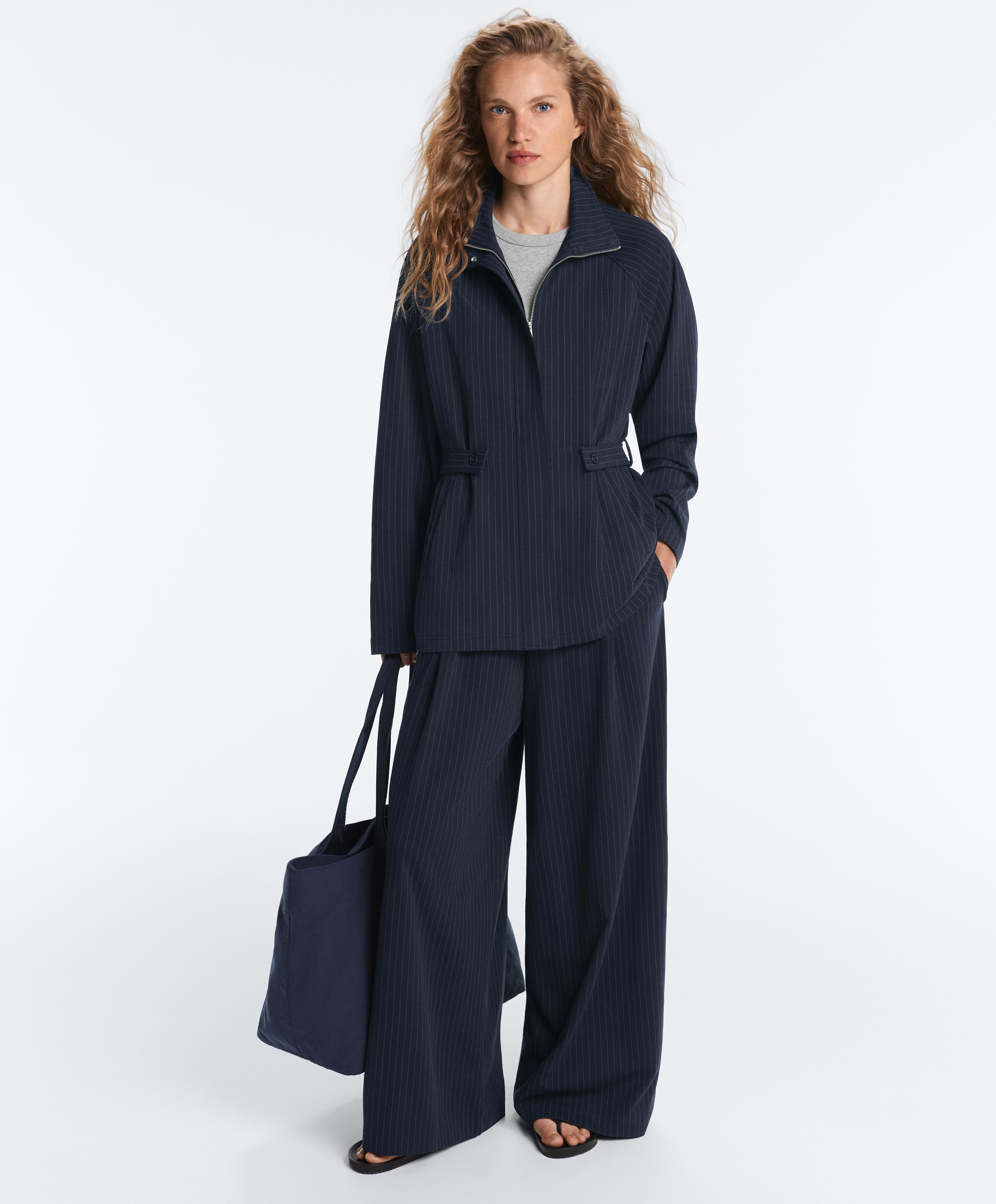 Long pinstripe cotton jacket — NAVY BLUE