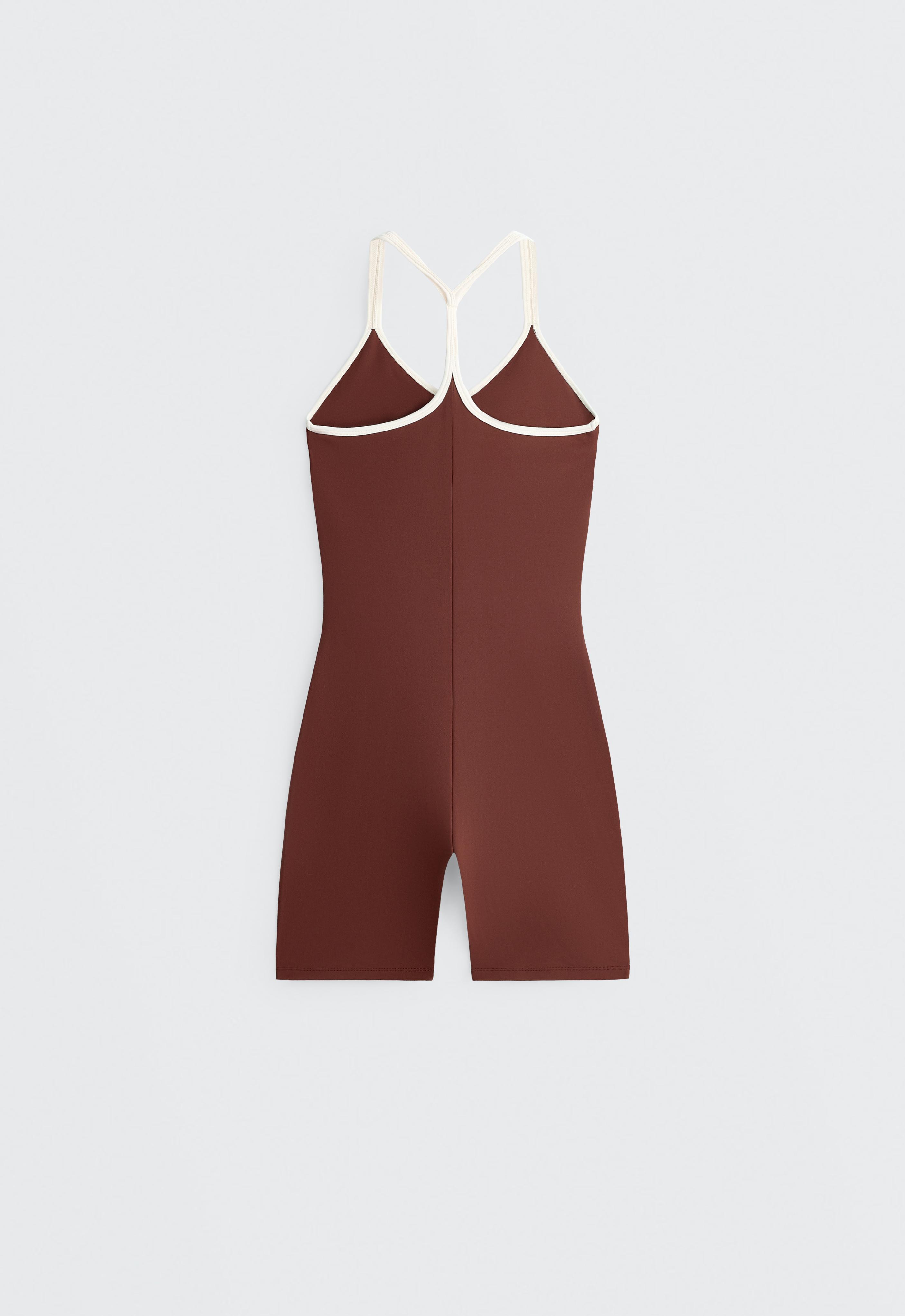 Comfortlux short jumpsuit with contrast double straps — TERRACOTTA