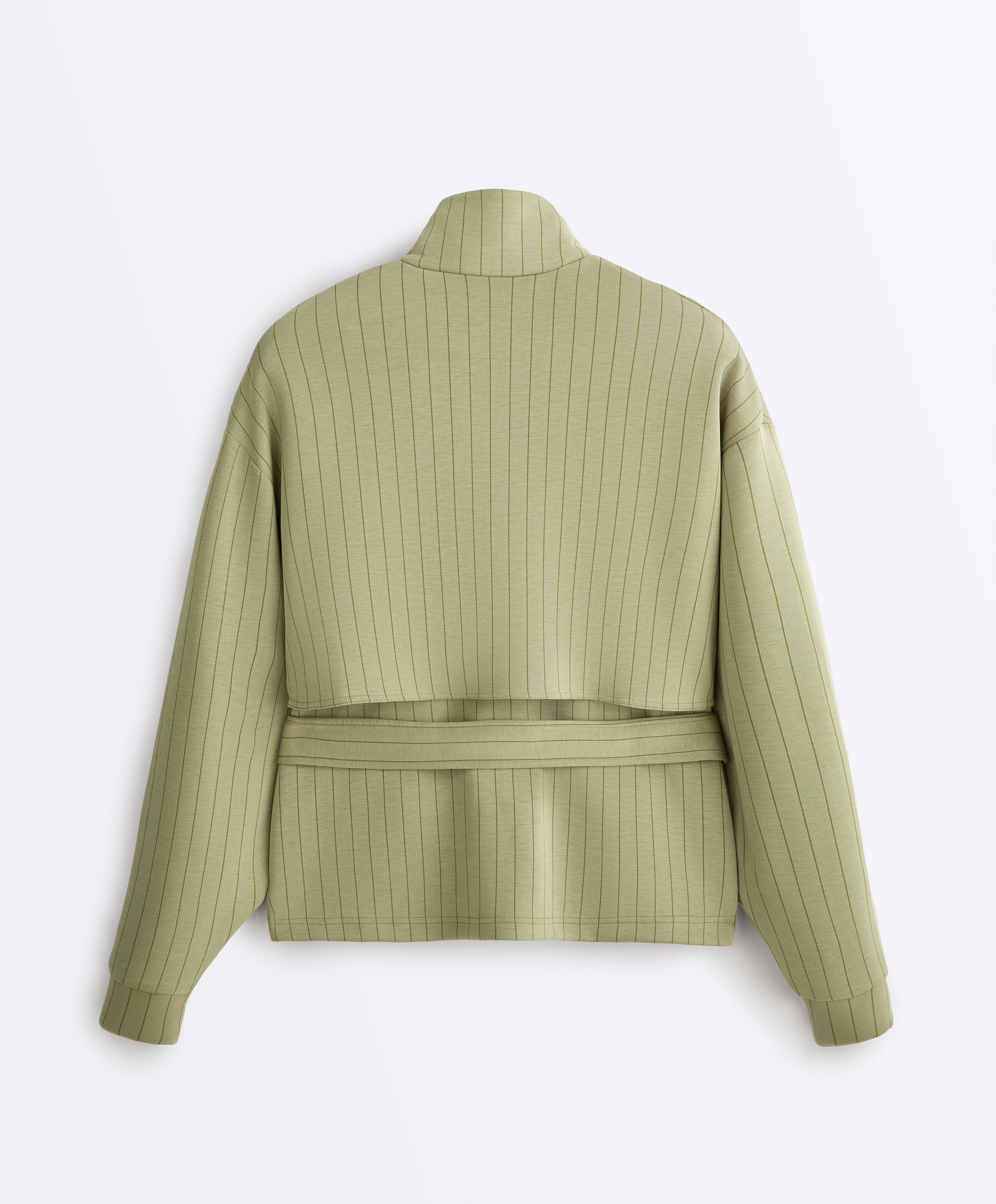 Boxy cape jacket with soft-touch modal pinstripe — YELLOW GREEN