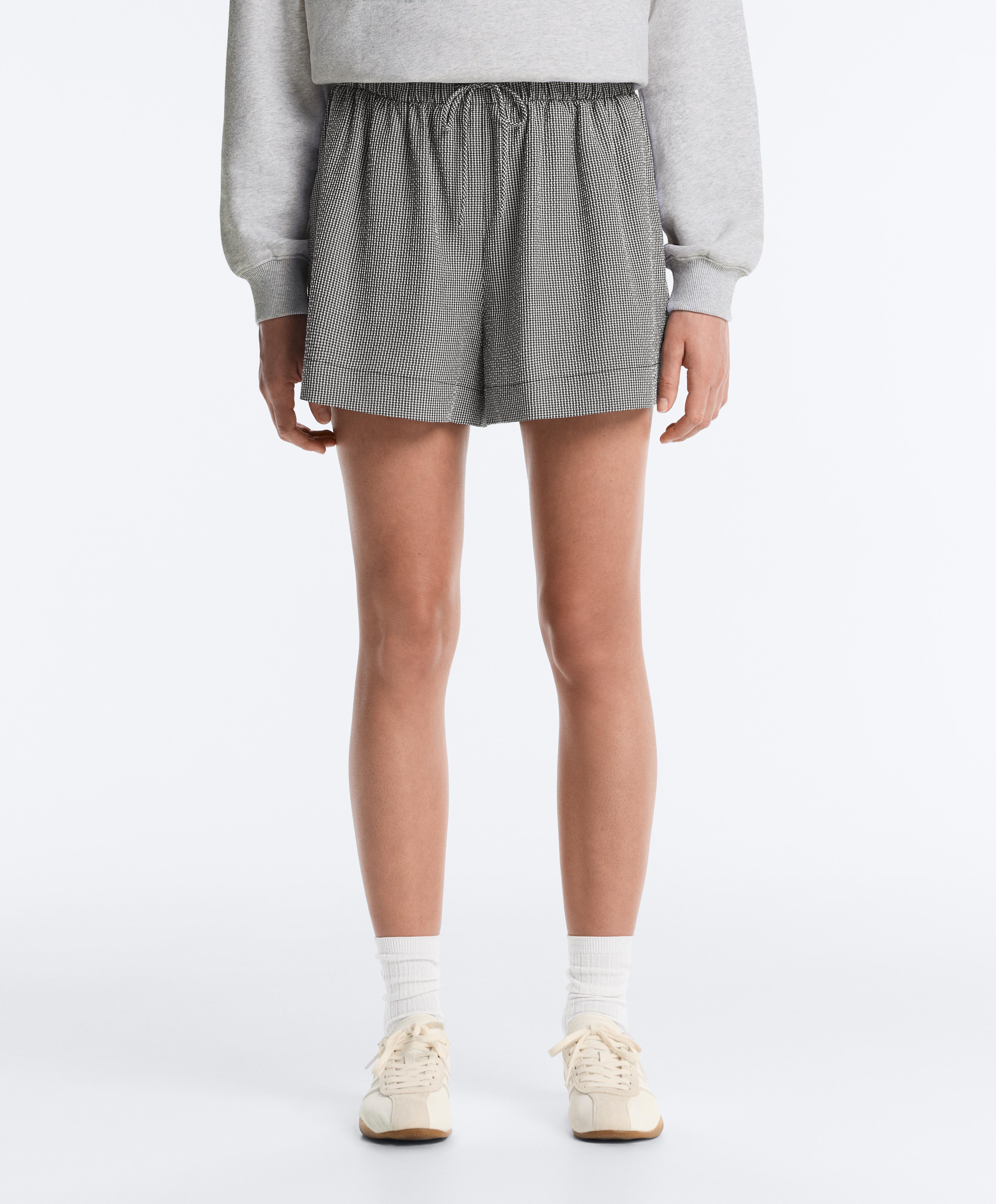 Lyocell blend gingham shorts — DUSTY BLACK