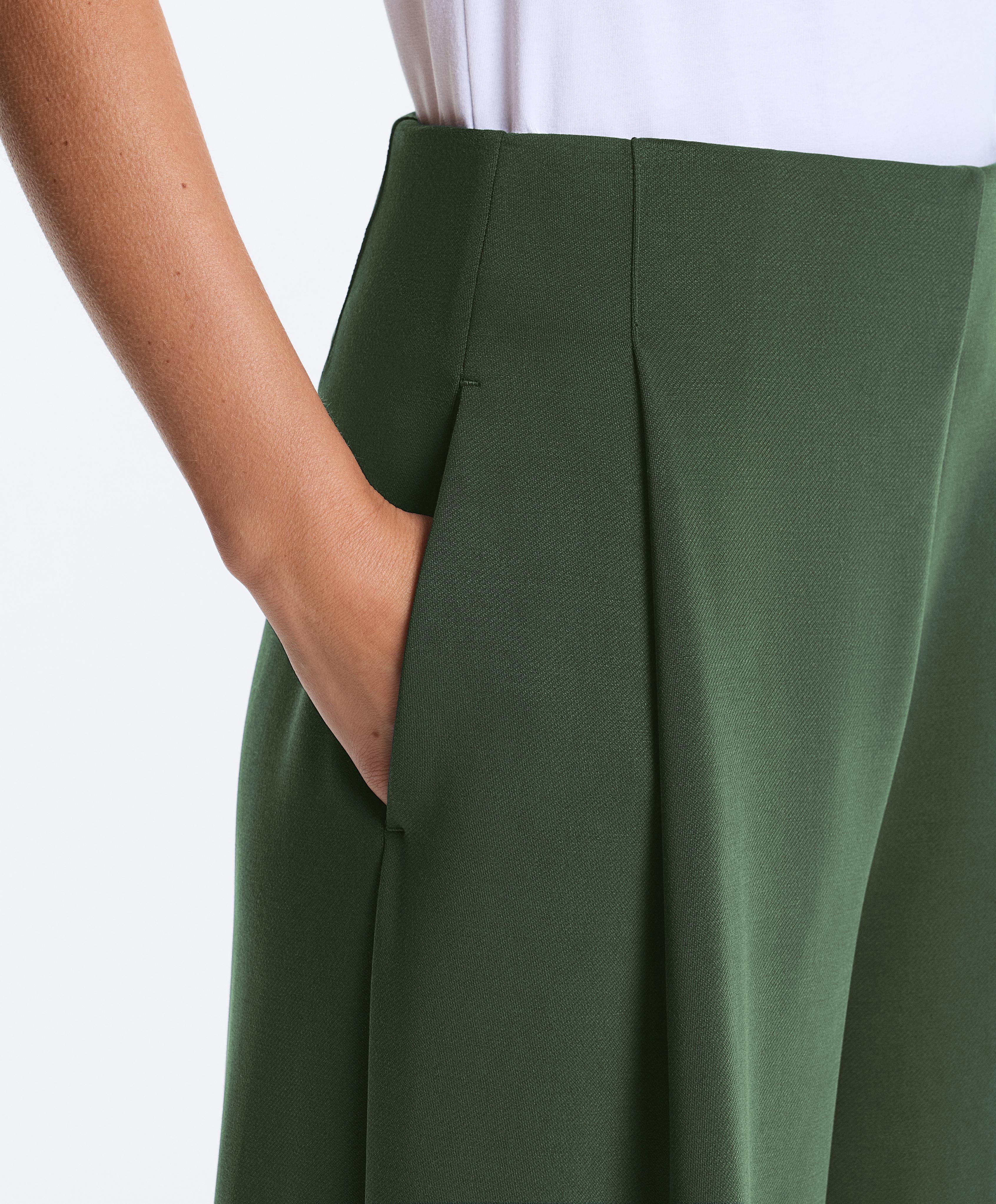High rise twill wide-leg trousers with pleats — GREEN