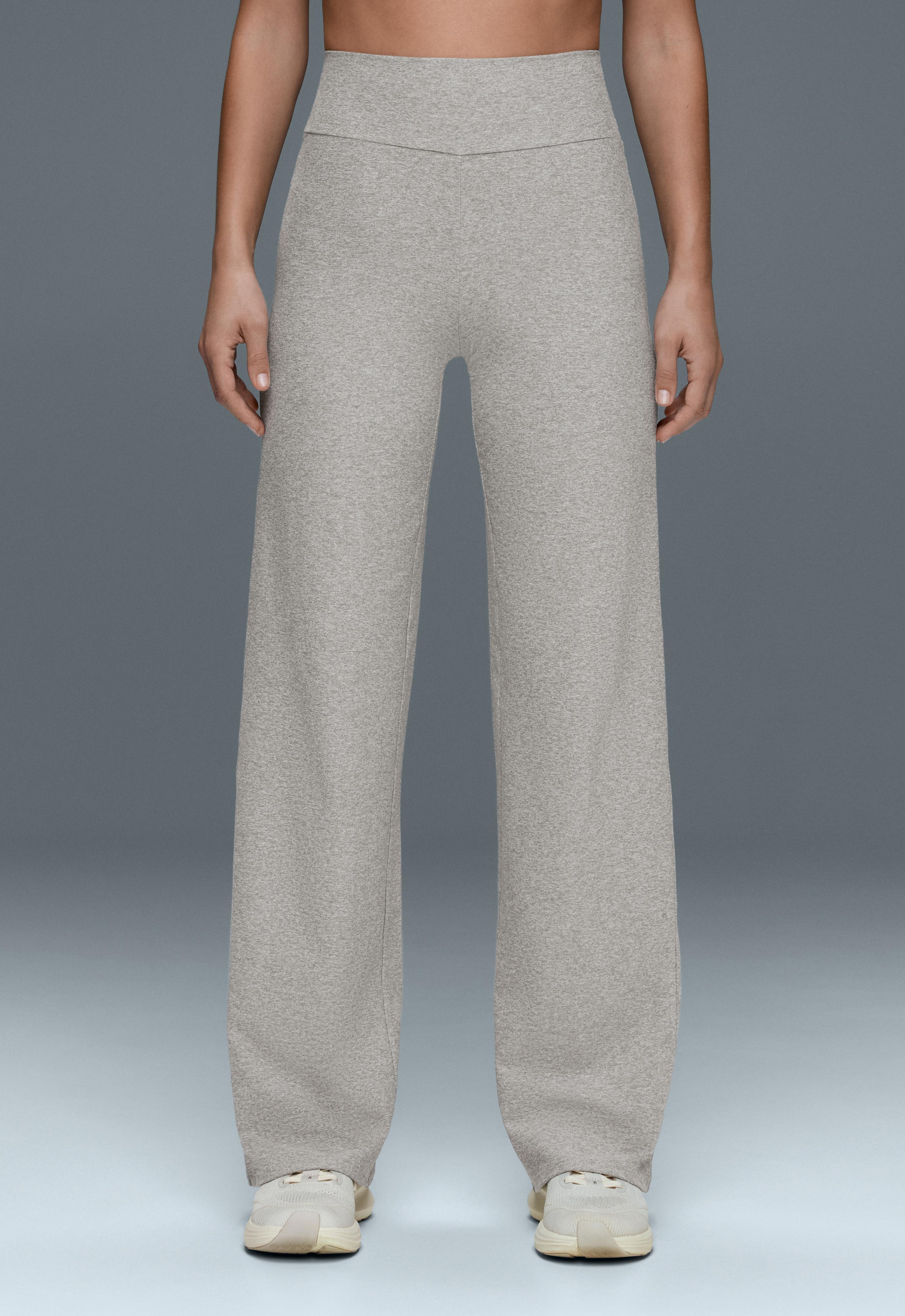 Comfortlux high-waisted straight-leg heathered trousers — GREY MELANGE