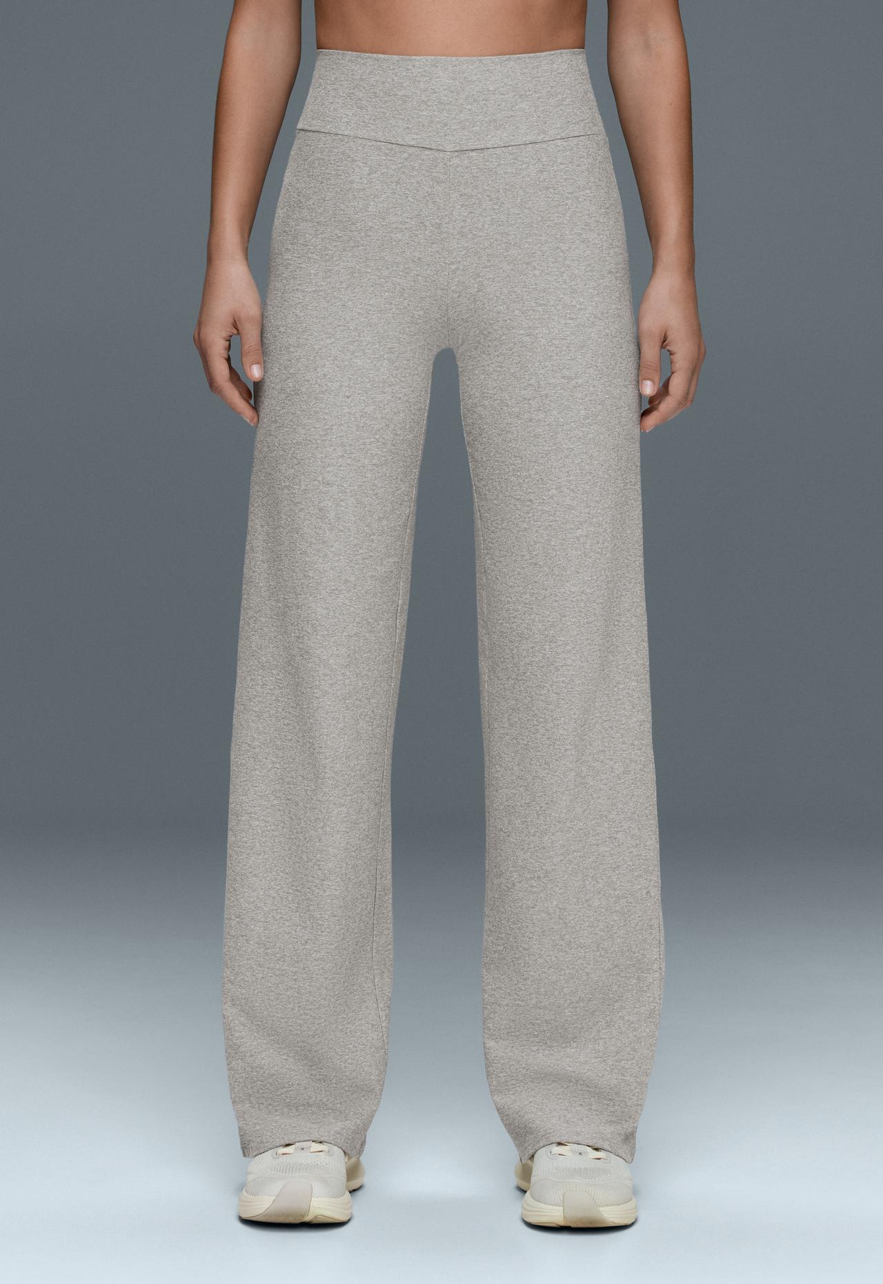 Comfortlux high-waisted straight-leg heathered trousers — GREY MELANGE