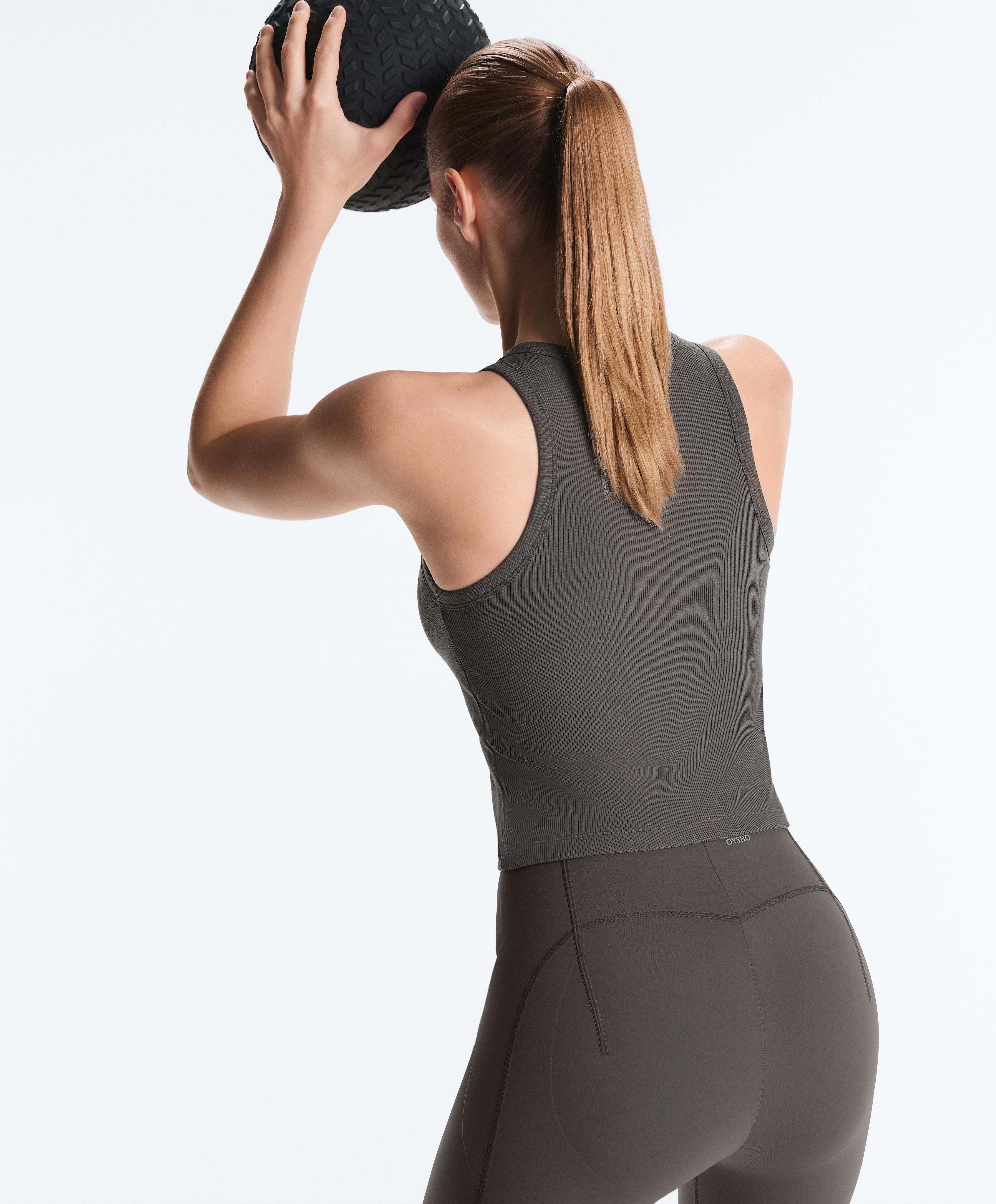 Rib modal blend long tank top — CHARCOAL
