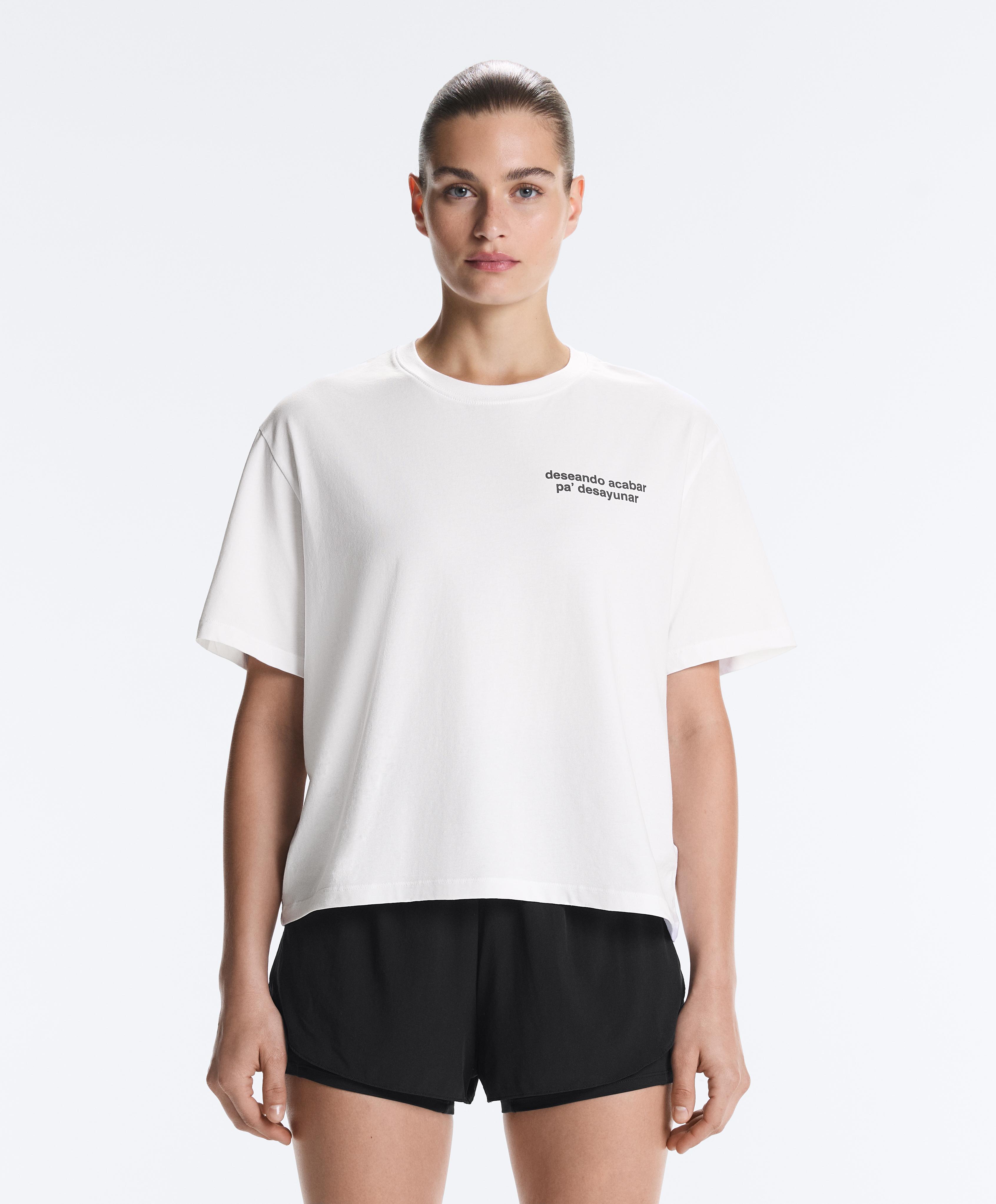 Boxy cotton blend T-shirt with slogan