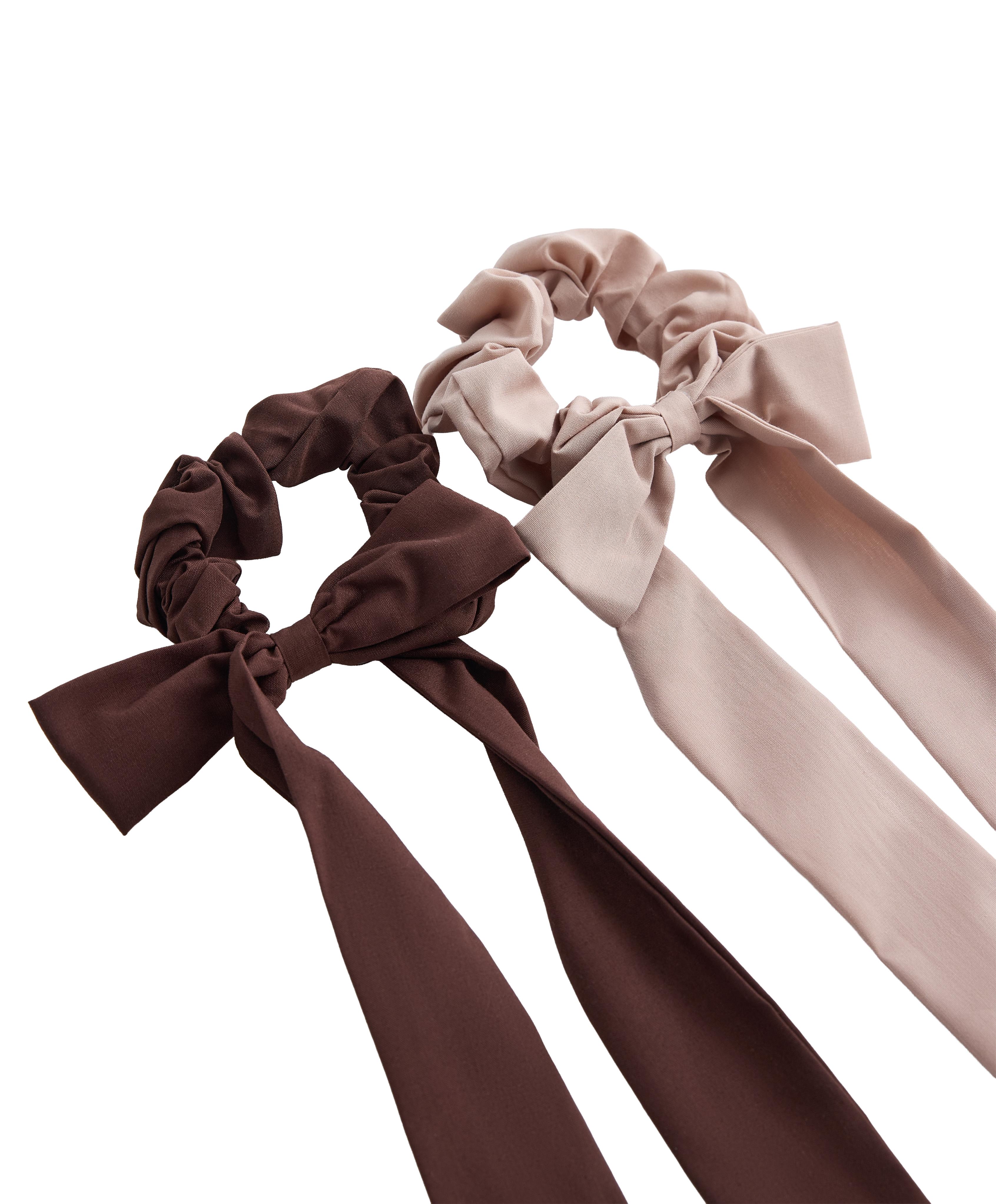 2 long bow hair scrunchies — TAN