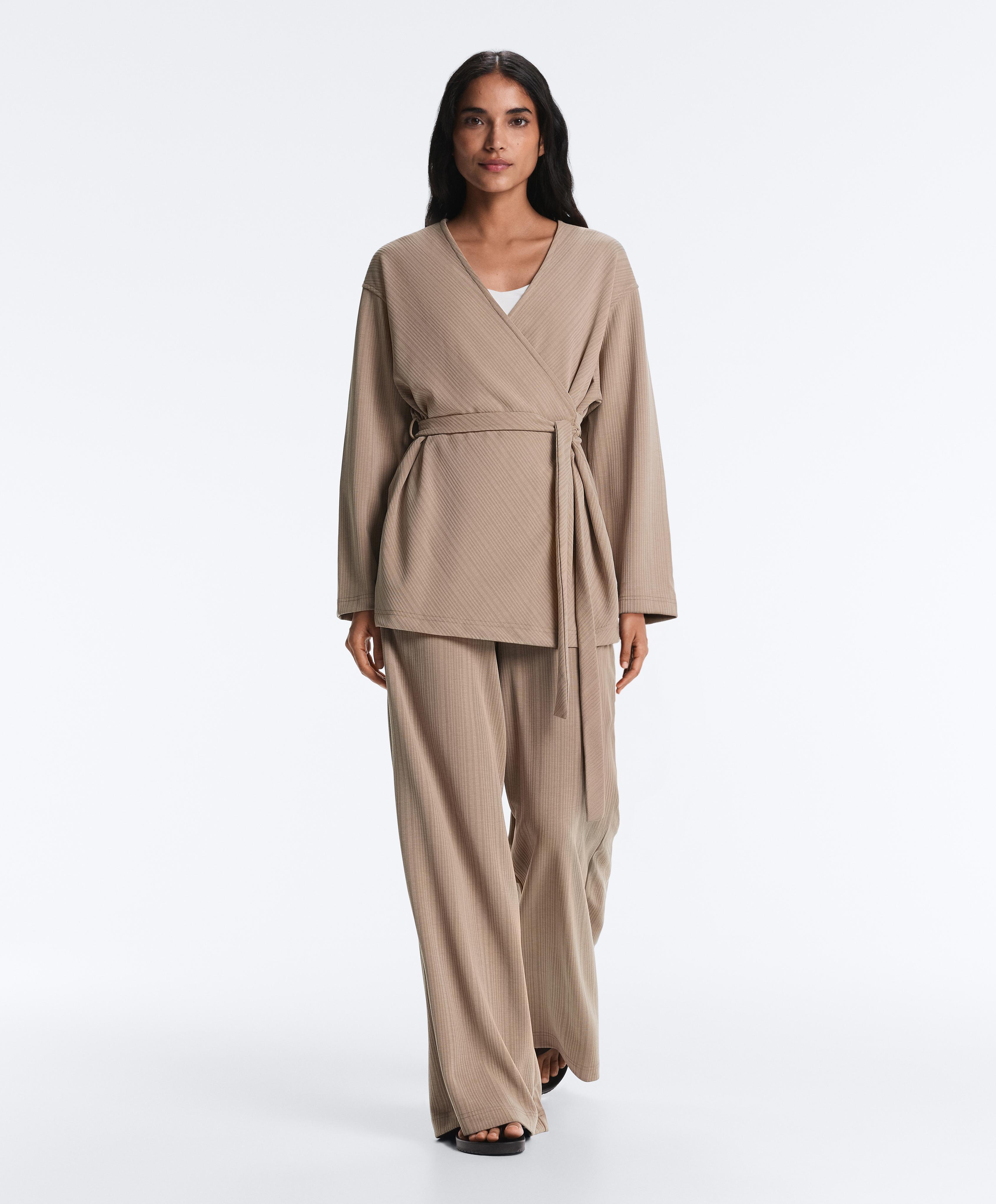 Long asymmetric stripe jacket with modal Long asymmetric stripe jacket with modal