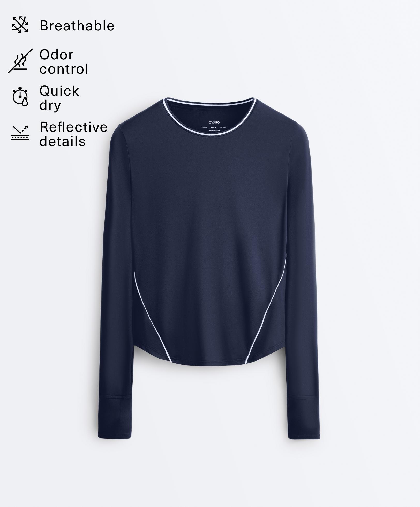 Long-sleeve technical piping T-shirt — NAVY BLUE