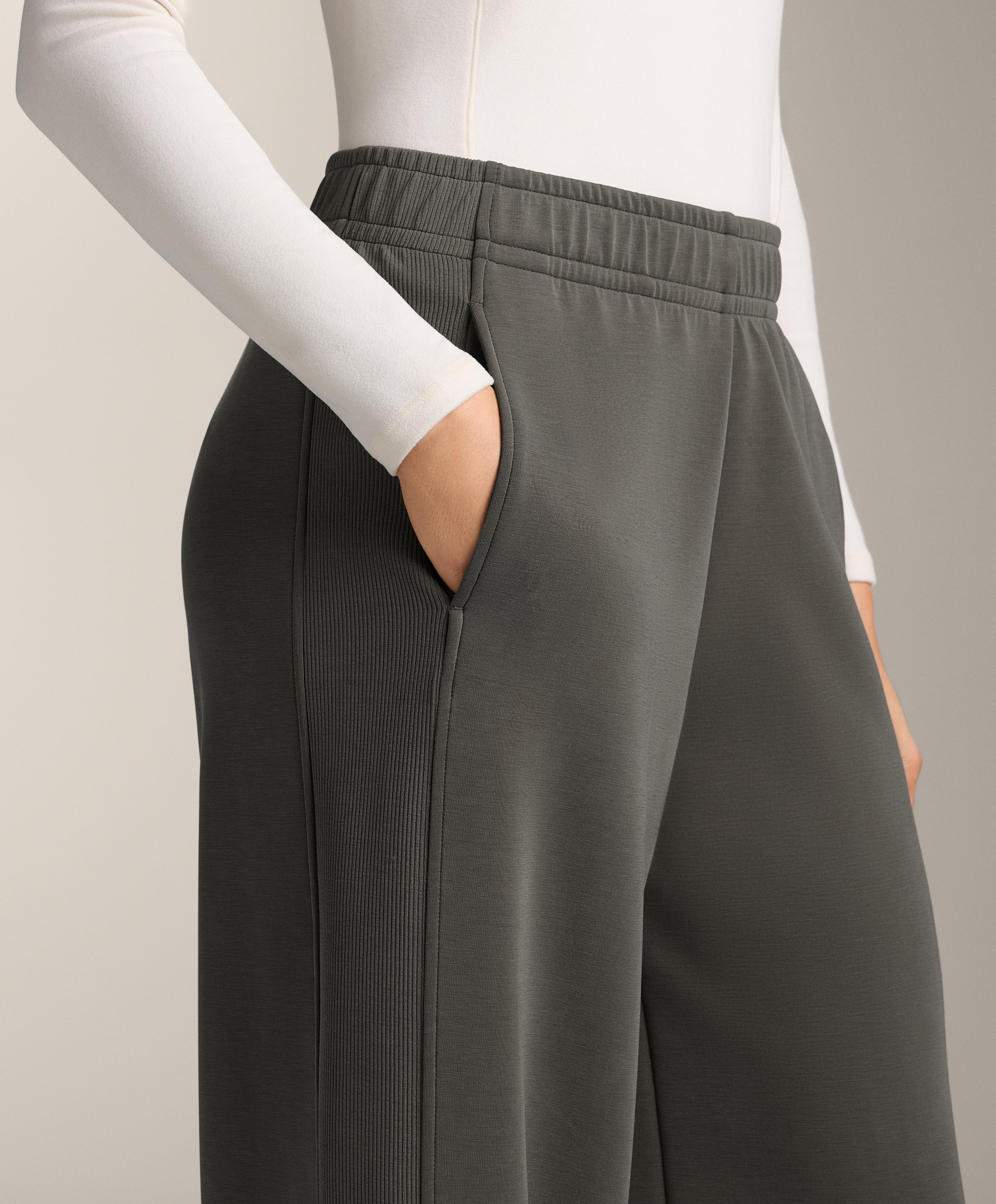 Wide-leg straight trousers with side rib and brushed modal — CHARCOAL GREY