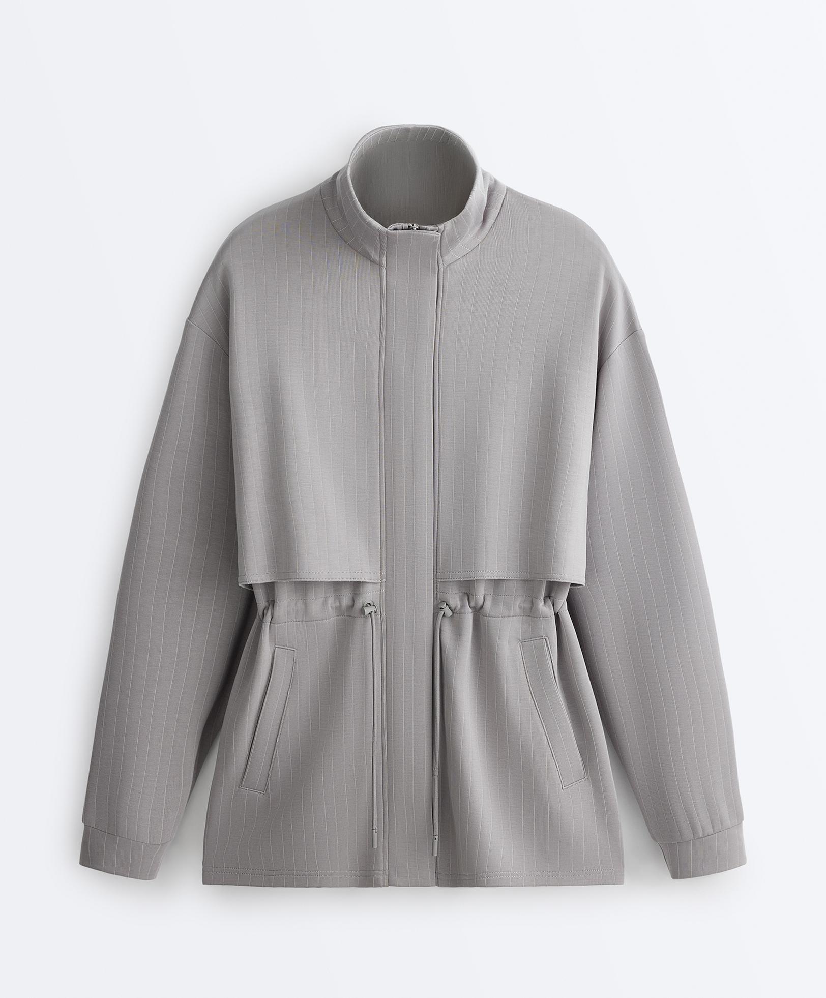 Long jacket with soft-touch modal stripes — MID GREY