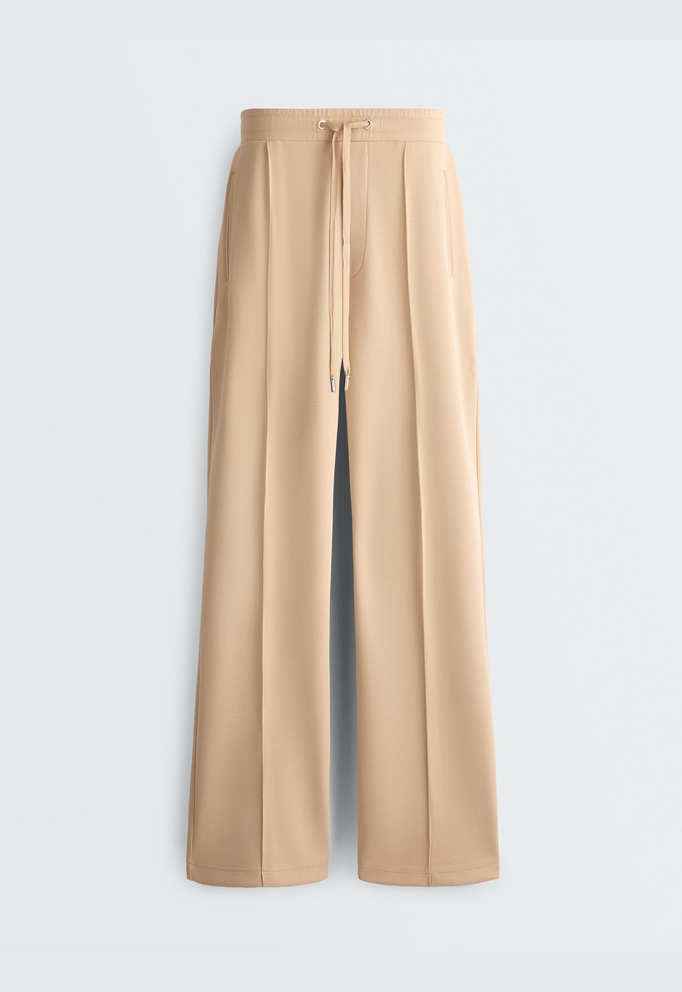 Cotton piqué straight-leg trousers — BEIGE